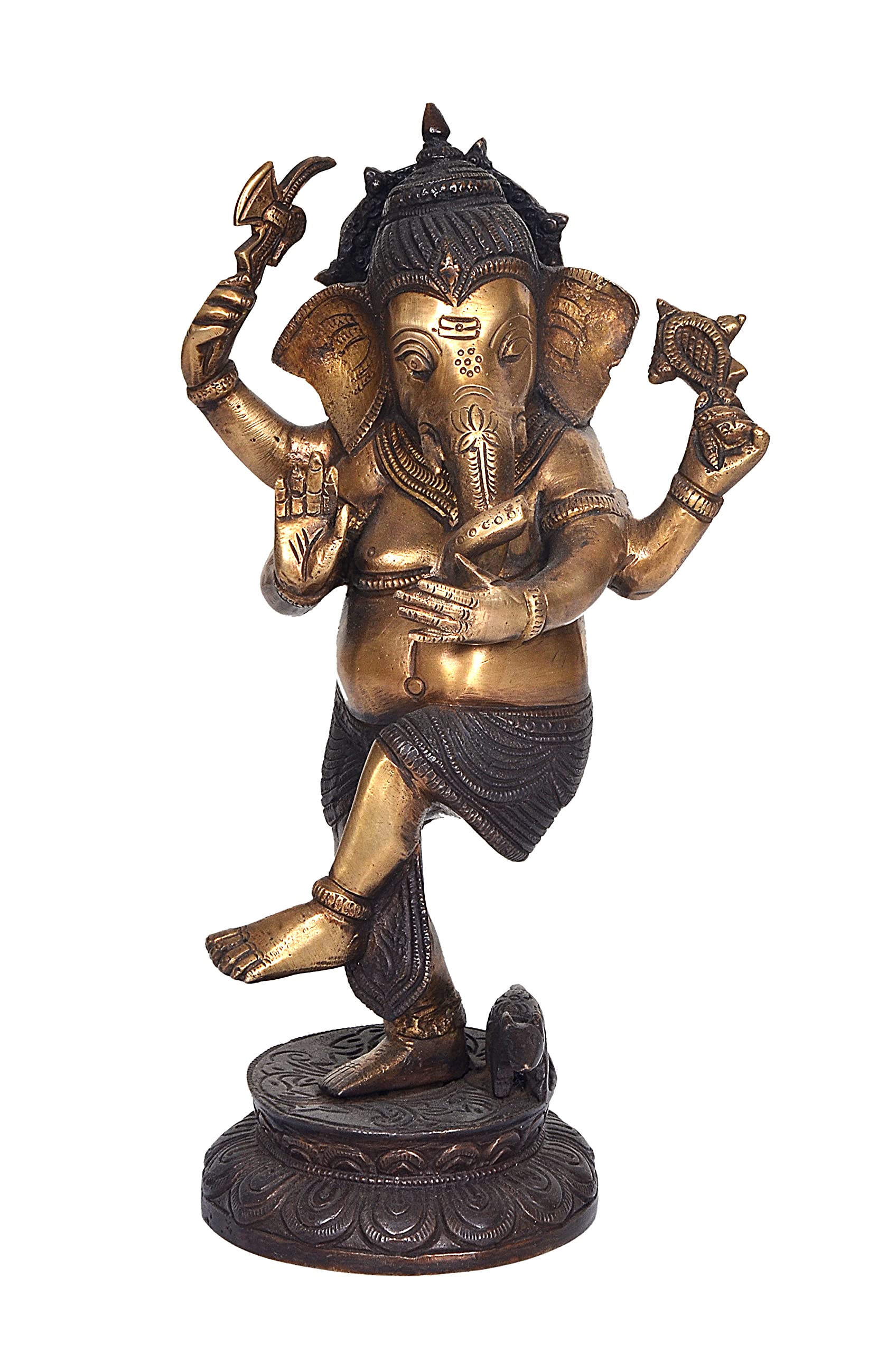Aona Brass Dancing Ganesha Idol Figurine Ganesha Sculpture Showpiece Decorative, Item Height 12 Inch