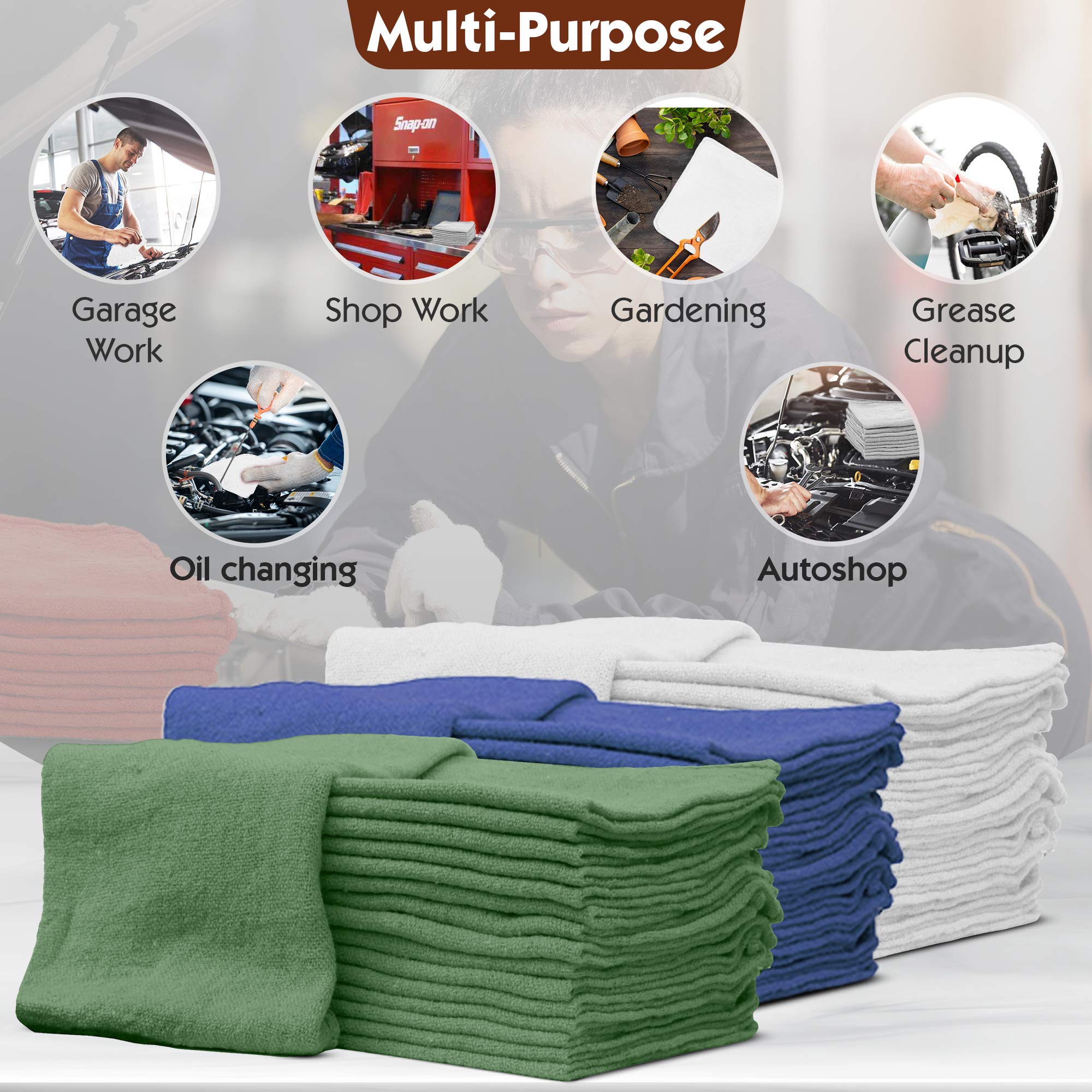 Nabob Wipers Auto Mechanic Shop Towels 25 Pack Shop Rags 100% Cotton Size 14''x14'' Commercial Grade?(25?Pack ?White)