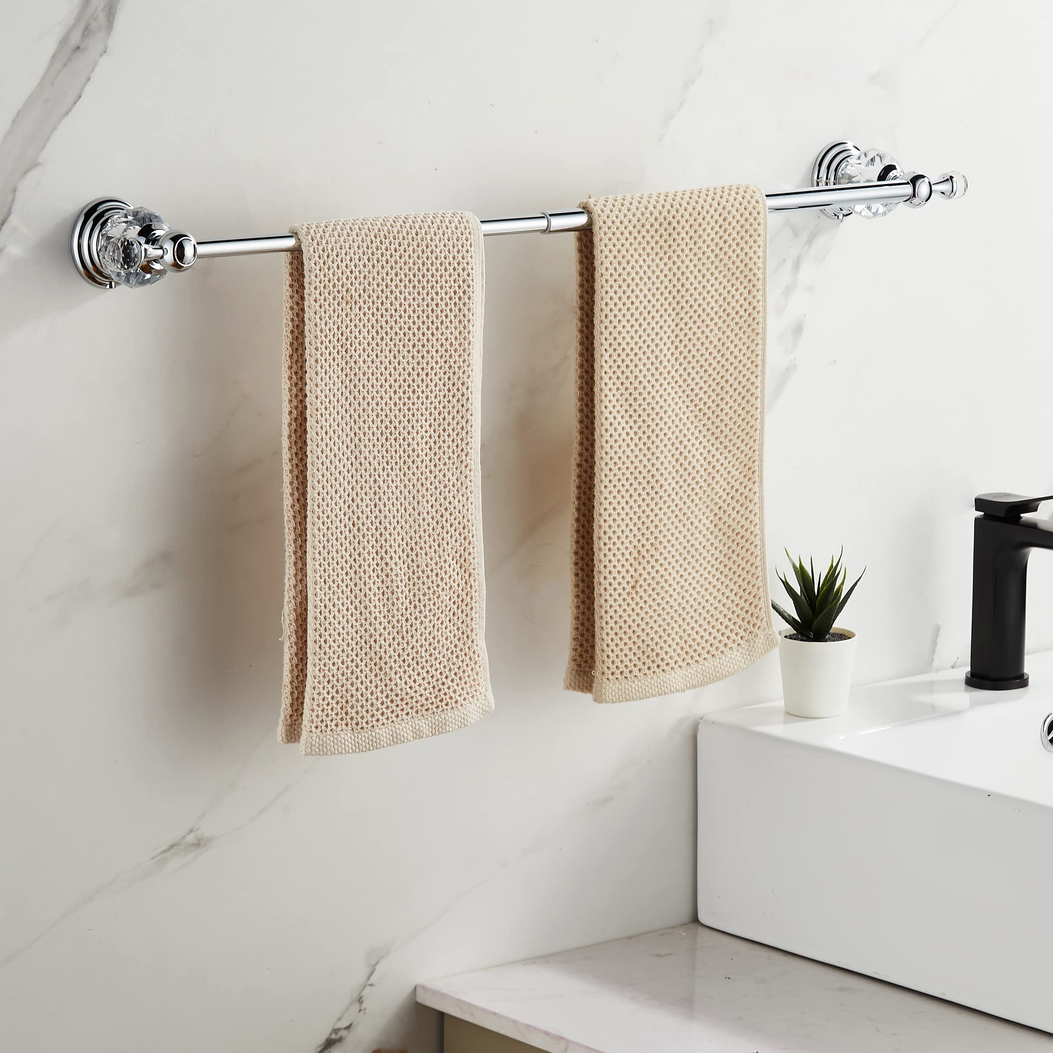 Wolibeer Crystal Towel Bar,Chrome Towel Holder Adjustable Towel Rack Rod Expandable Stainless Steel Bathroom Accessories Wall Mo