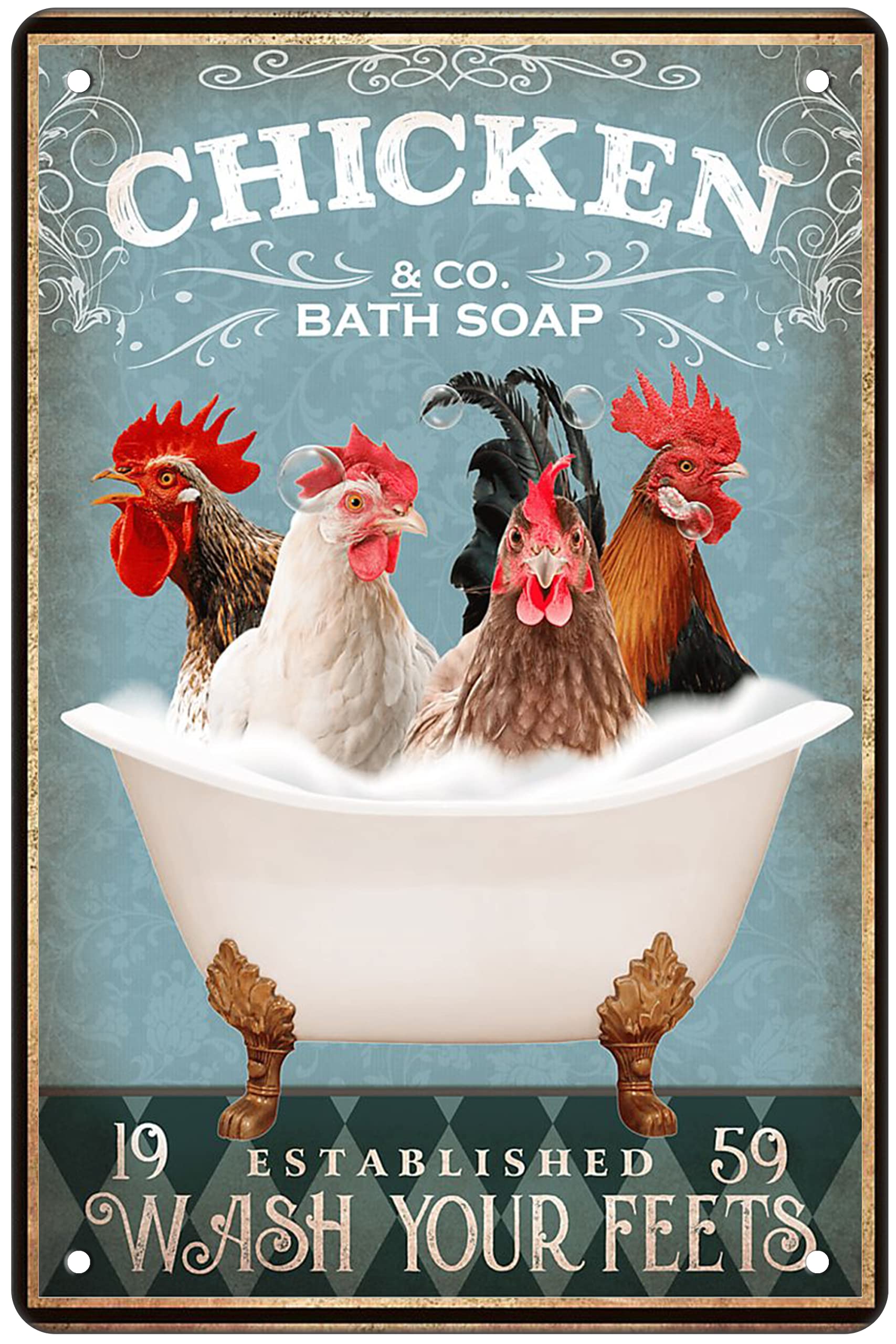 Funny Chicken Decor Bathroom Decor Bathtub Decor Chicken Coop Accessories Farm Decor Chicken Signs Wall Art Poster Retro Poster