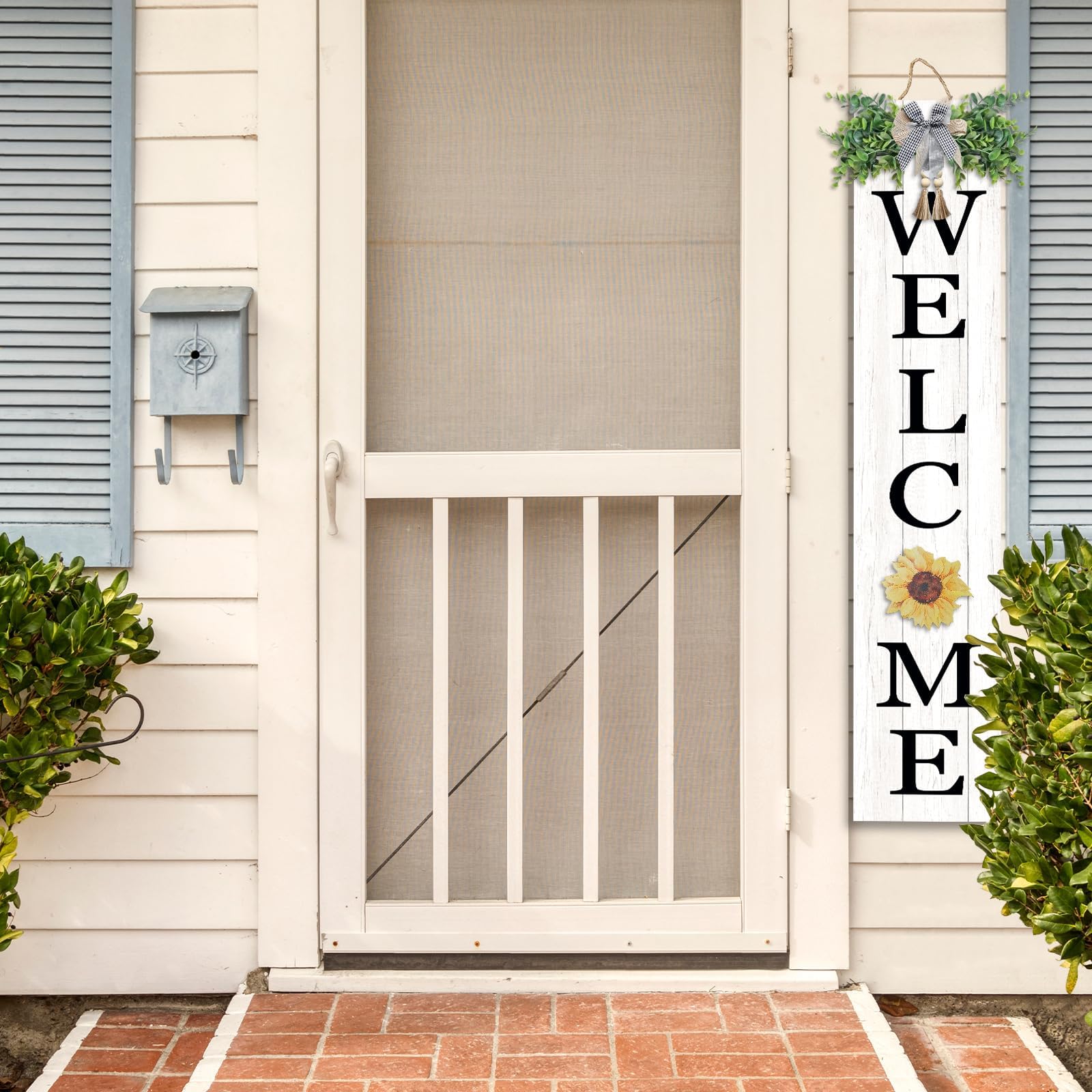 Interchangeable Outdoor Welcome Sign for Front Porch Standing 47  8 with 12 Pcs Icons Vertical Tall Leaner Outside Welcome Sign