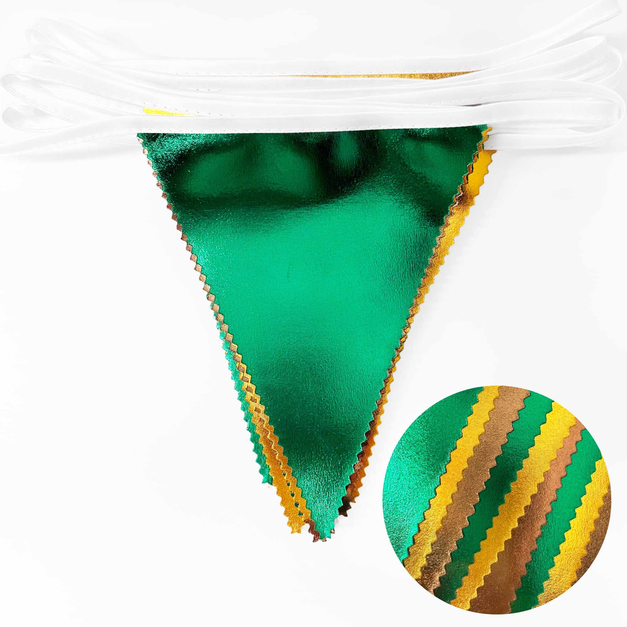 Green Gold Brown Metallic Fabric Triangle Pennant Banner Flag Bunting Garland For Football Jungle Safari Wild Woodland Birthday