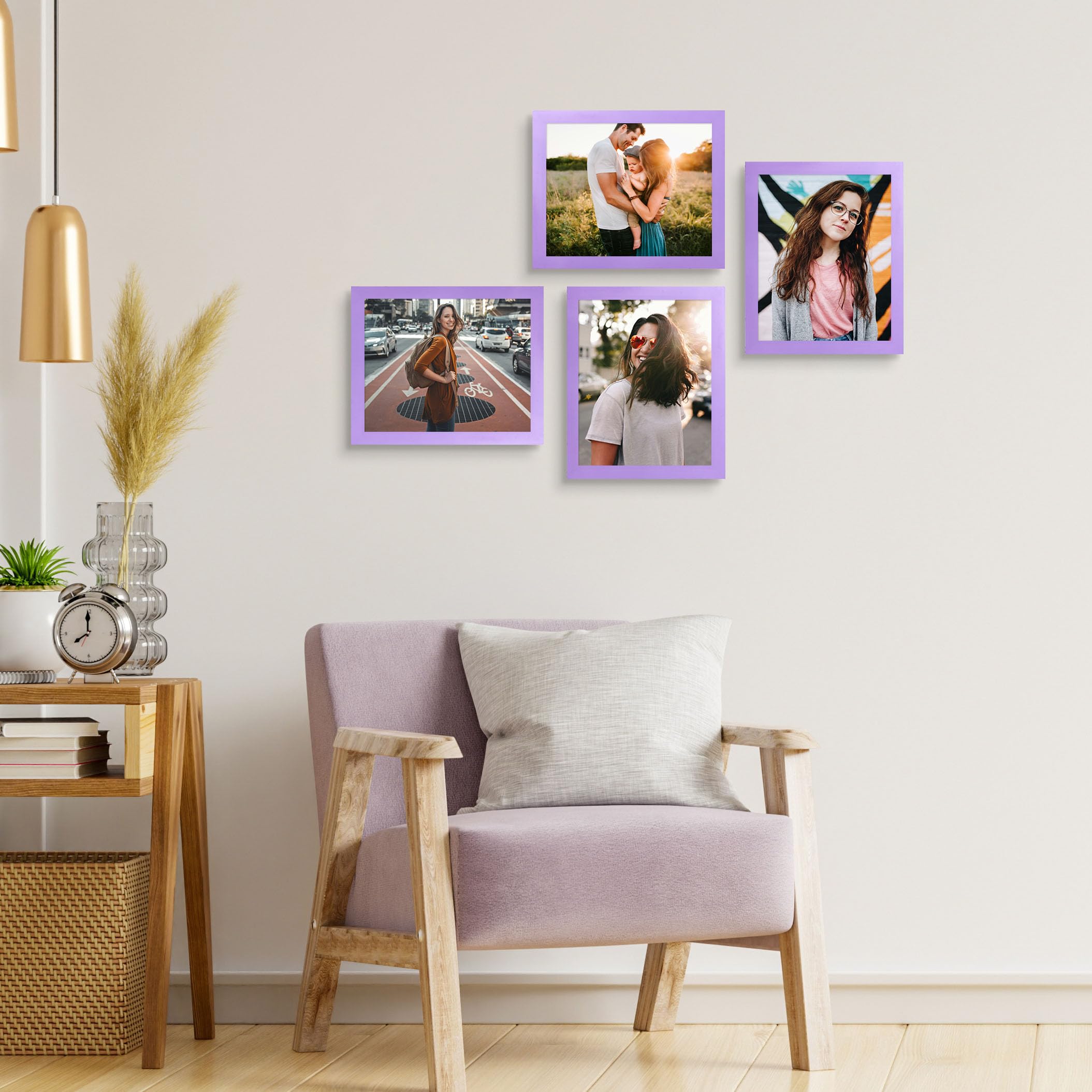 wyooxoo 8x10 Picture Frames Set of 4 Purple Made of Solid Wood Photo Frames Colorful Frame with HD Plexiglass, Wall or Tabletop