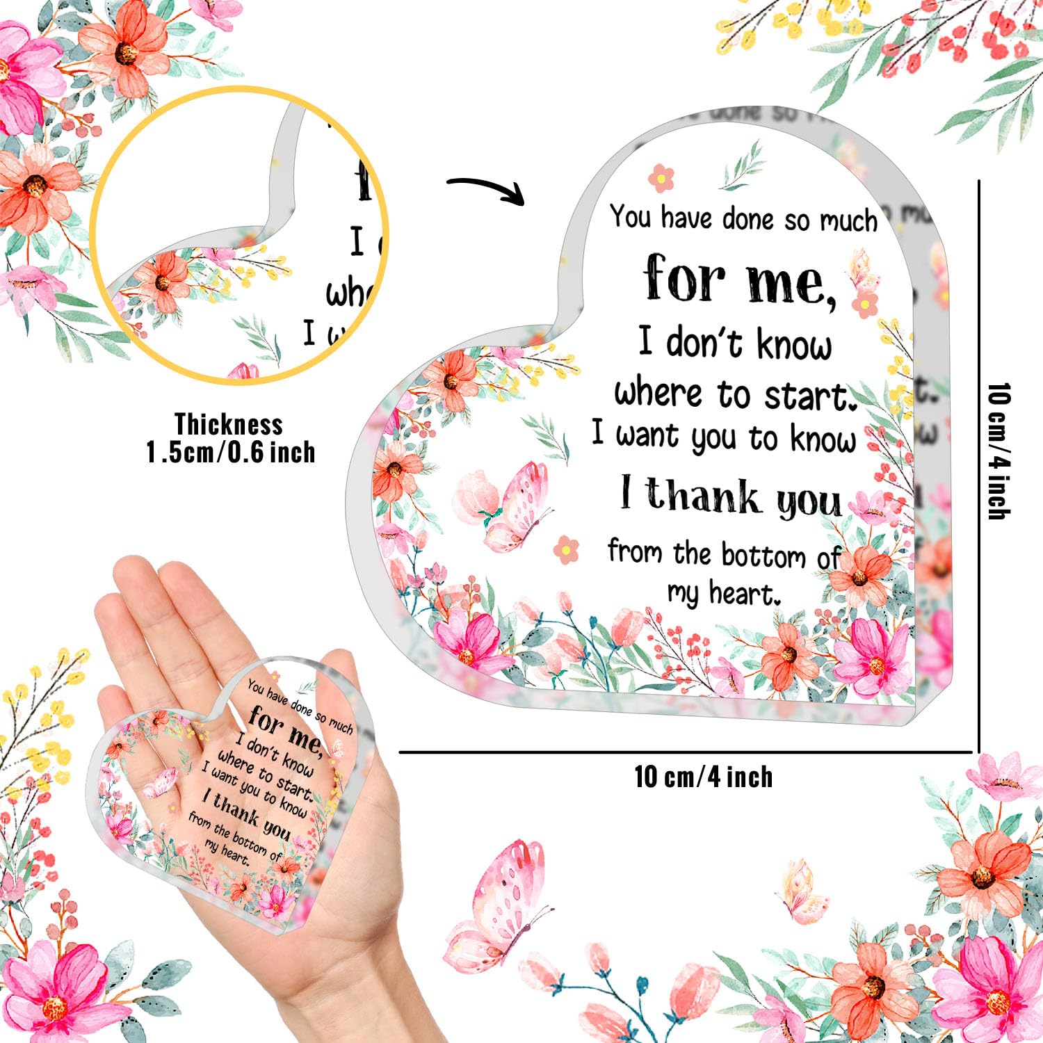 QUPT Appreciation Gifts for Women, Affirmations Heart Shape Acrylic Sign, Graduation Gifts, Inspirational Gifts, Gift to Express