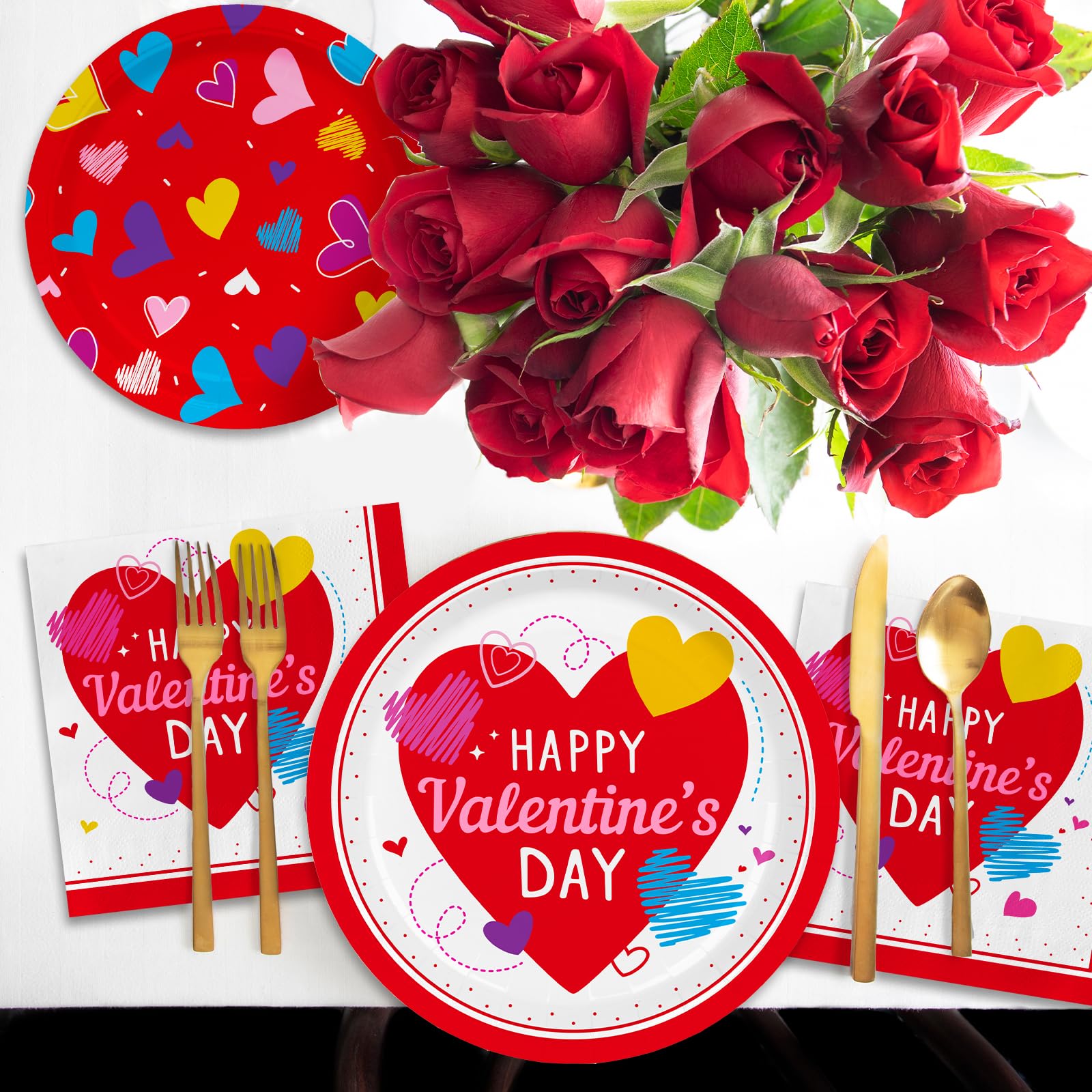 Valentine'S Day Party Supplies Set For 50 - Elegant Disposable Paper Plates And Napkins Valentine'S Day Party Decorations