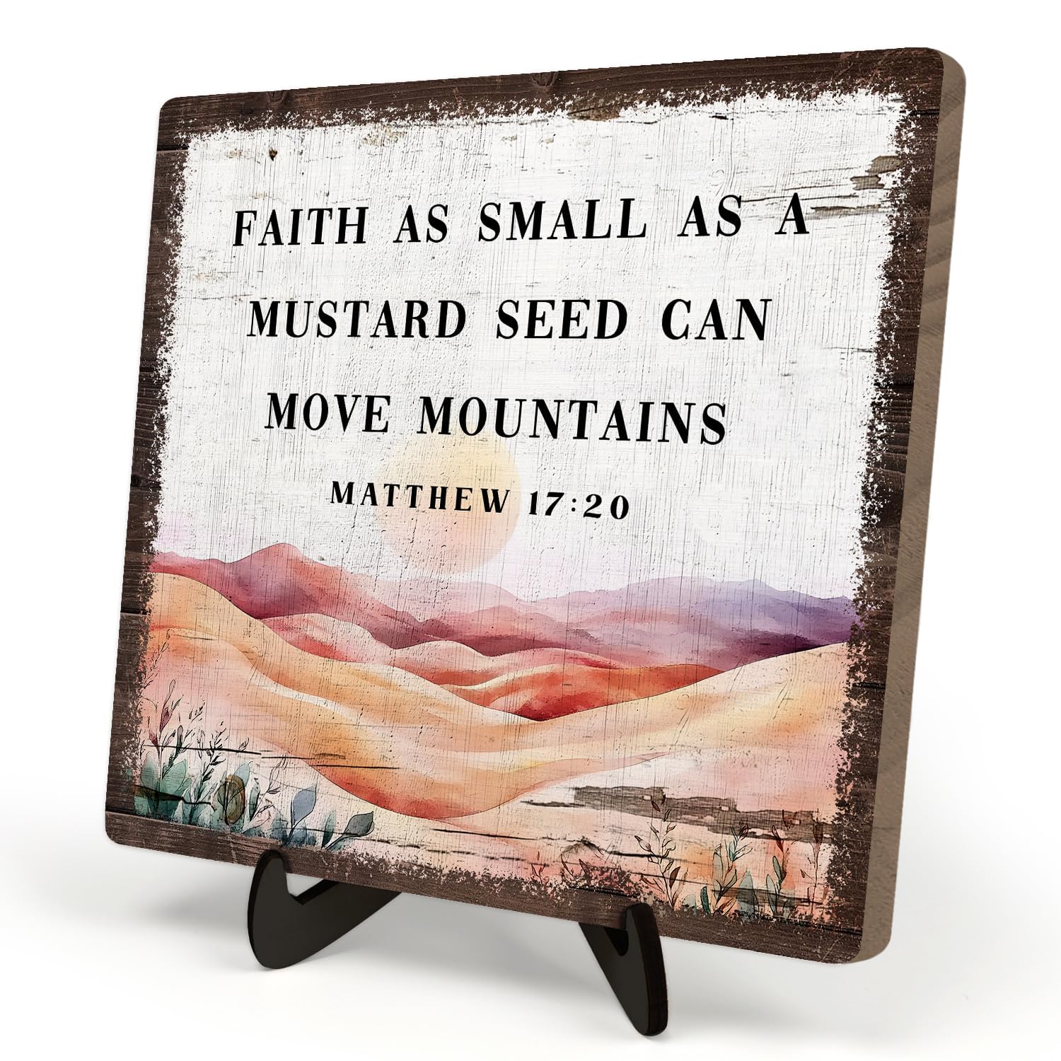 Bible Verse Sign, Christian Sign,Wooden Sign Desk Decor, Positive Home Decor, Motivational Scripture Gift, Faith As Small As A M