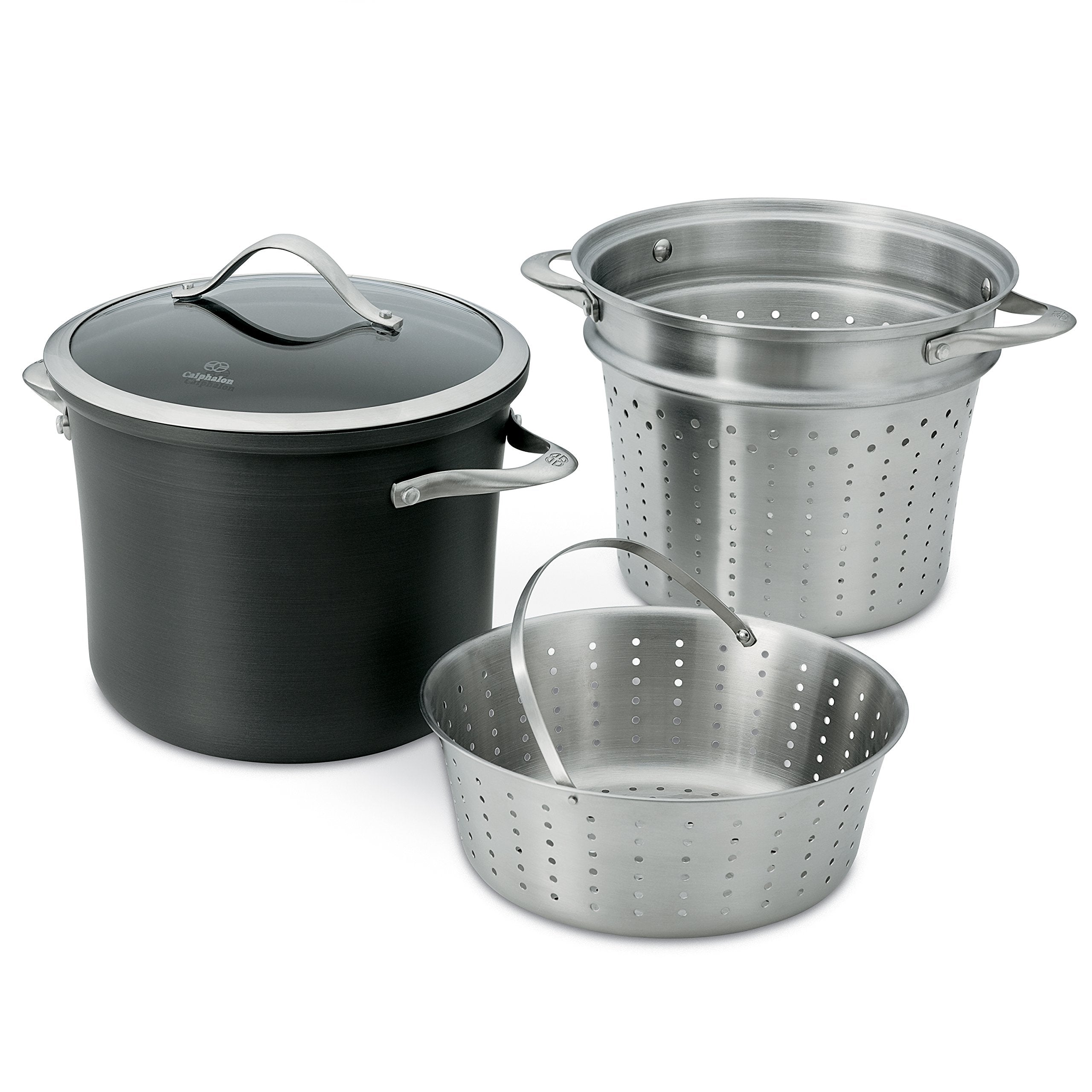 Calphalon Contemporary Hard-Anodized Aluminum Nonstick Cookware, Pasta Pot With Steamer Insert, 8-Quart, Black -