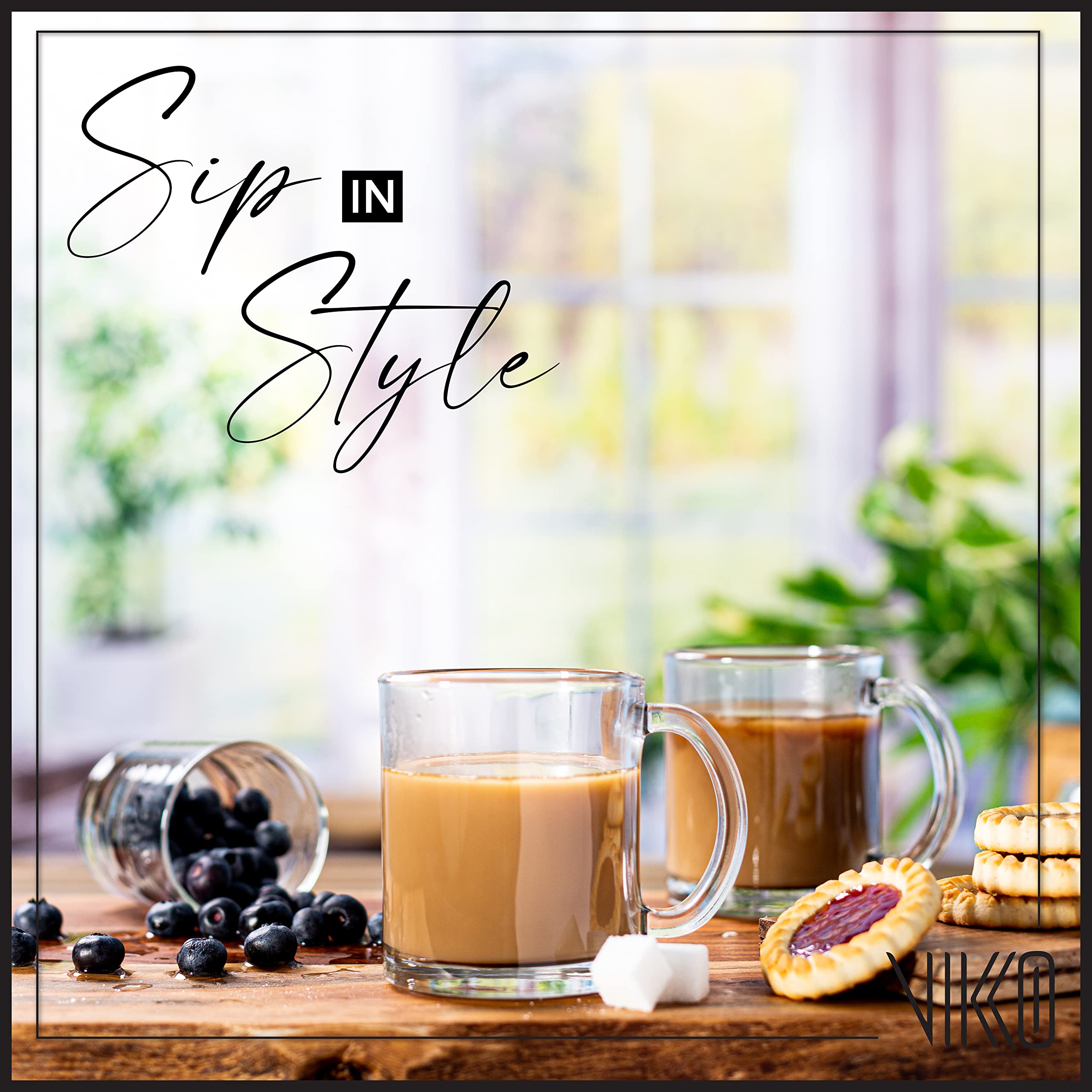 Vikko Glass Coffee Mug, 10.75 Ounce Clear Glass Coffee Mugs, Glass Mug Set Of 6, Microwave And Dishwasher Safe