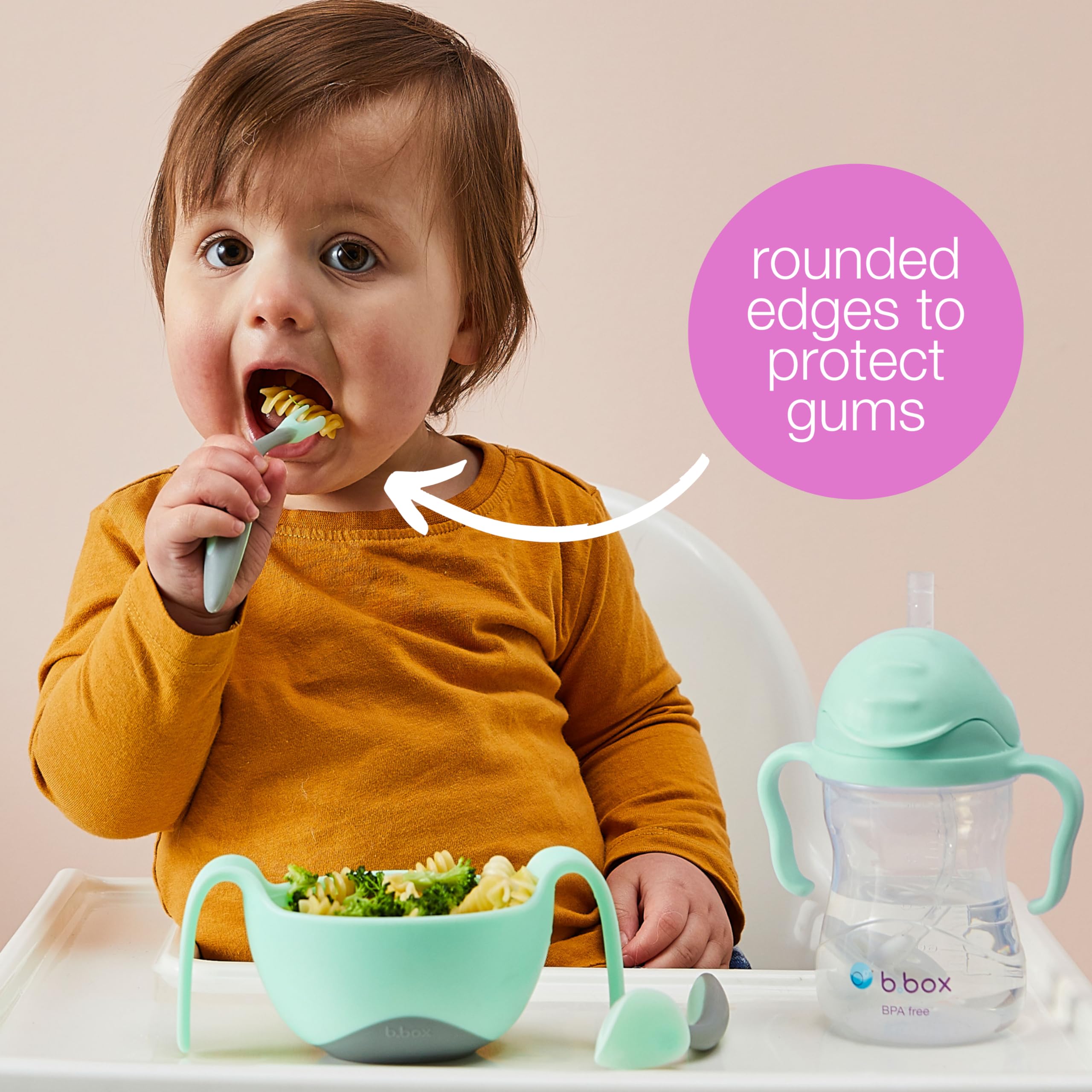 b.box toddler cutlery set - easy grip handles, travel case, unique fork design  Designed by occupational therapist  Dishwasher s