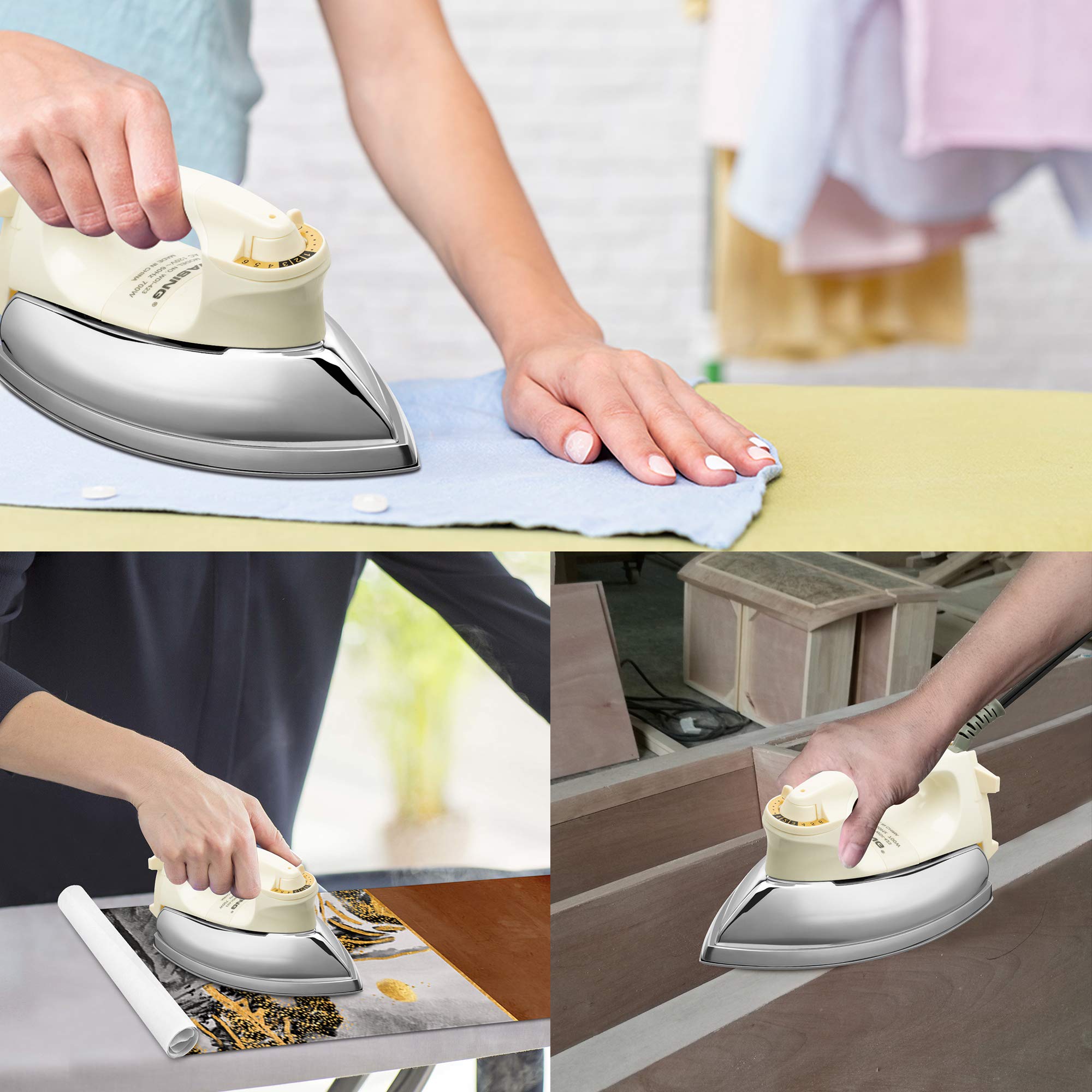 Wasing Lightweight Portable Dry Iron For Industry Household Usage Upgraded Mirror Stainless Steel Soleplate Without Steam 700W G