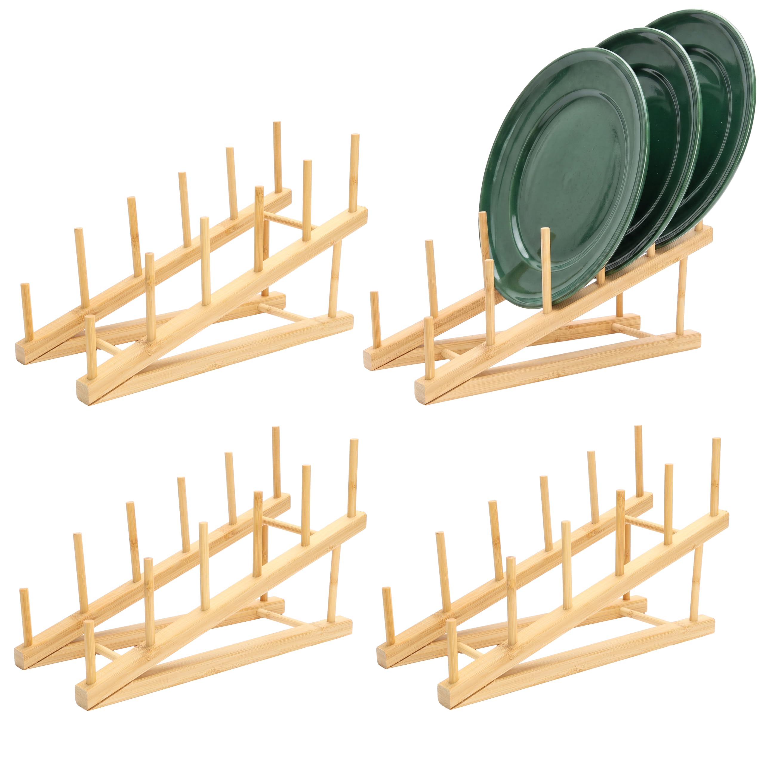 Bamboo Dish Rack, 4 Pack, Bamboo Plate Organizer