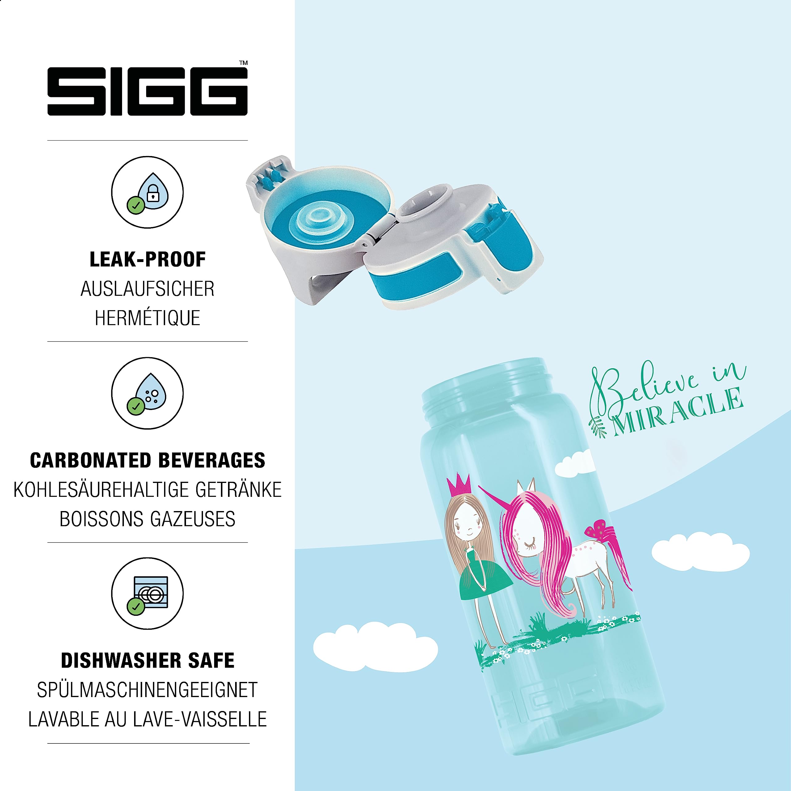 Sigg - Kids Water Bottle - Viva One Believe In Miracles - Suitable For Carbonated Beverages - Leakproof - Dishwasher Safe - Bpa