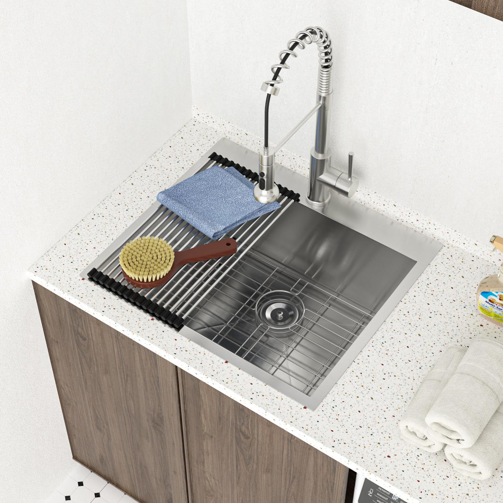 Lordear Drop In Laundry Sink 22X22X12 Deep Utility Sink Drop-In Topmount Single Bowl Sink 16 Gauge Stainless Steel Laundry Room