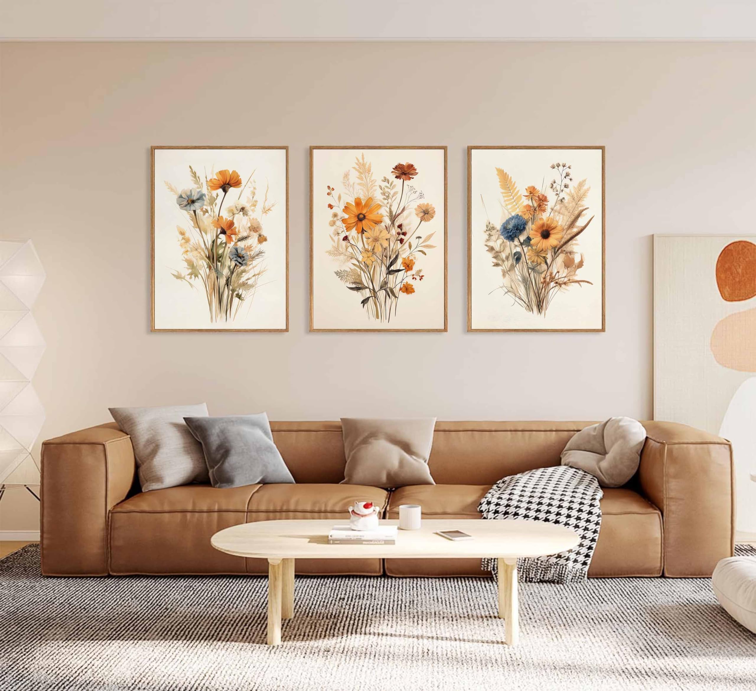 3Pcs Vintage Wildflower Canvas Wall Art Country Farmhouse Watercolor Flower Botanical Painting Pictures Wall Decor Floral Poster