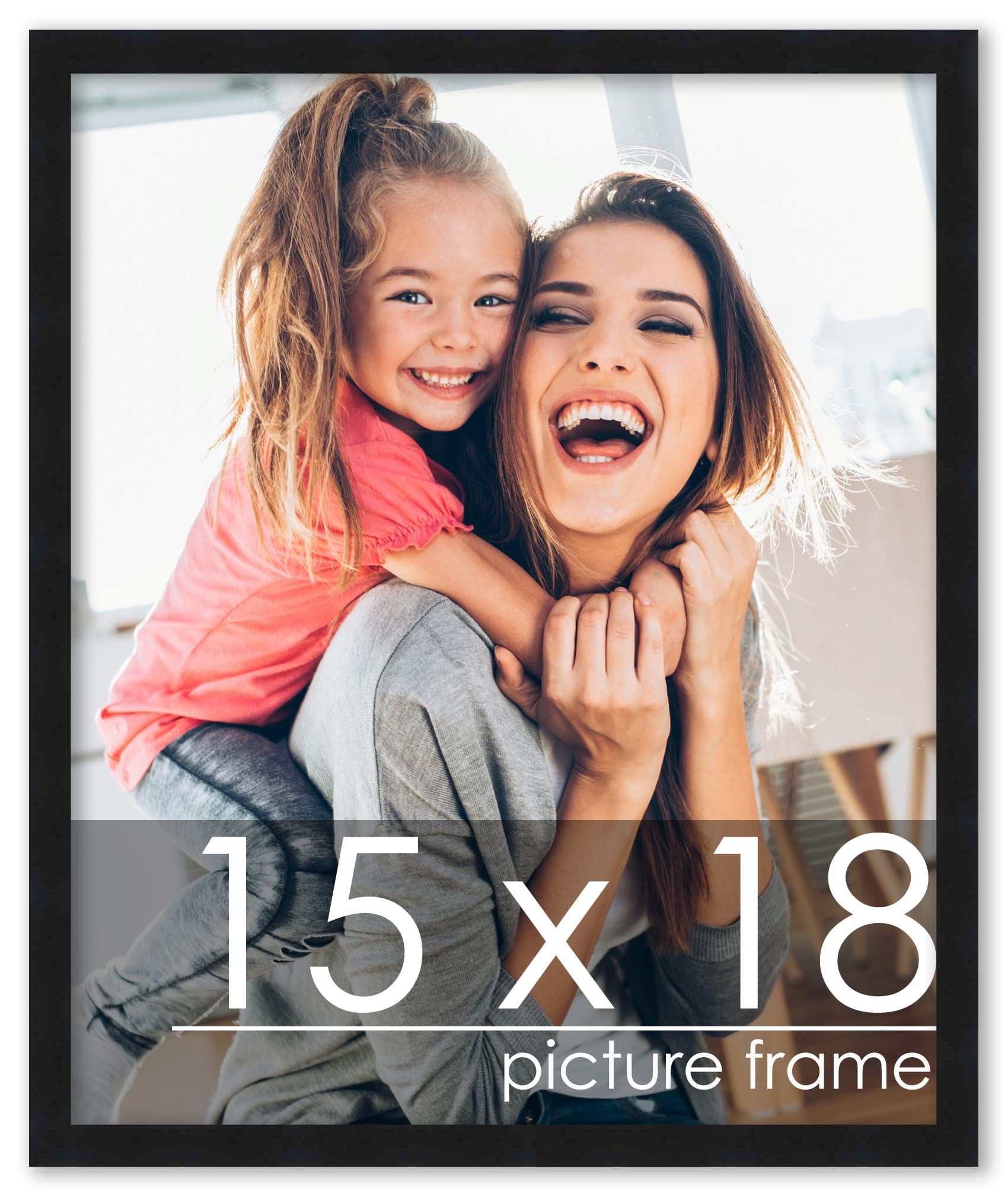 Poster Palooza 15x18 Frame Black Solid Wood Picture Frame | 0.75 Inch Moulding Width | Includes UV Acrylic Plexiglass, Foam Boar