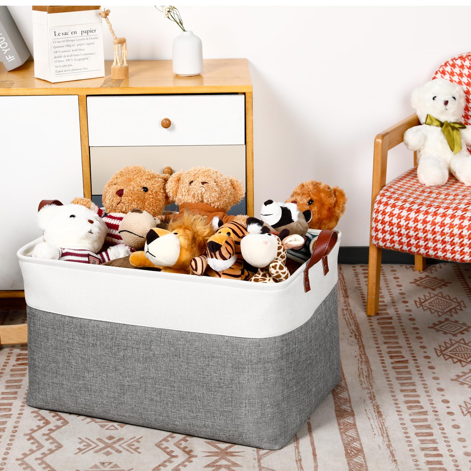 Dullemelo Extra Large Storage Basket For Organizing, 70L Oversized Storage Bin Foldable Canvas Fabric Blanket Basket, 22'' X 15'