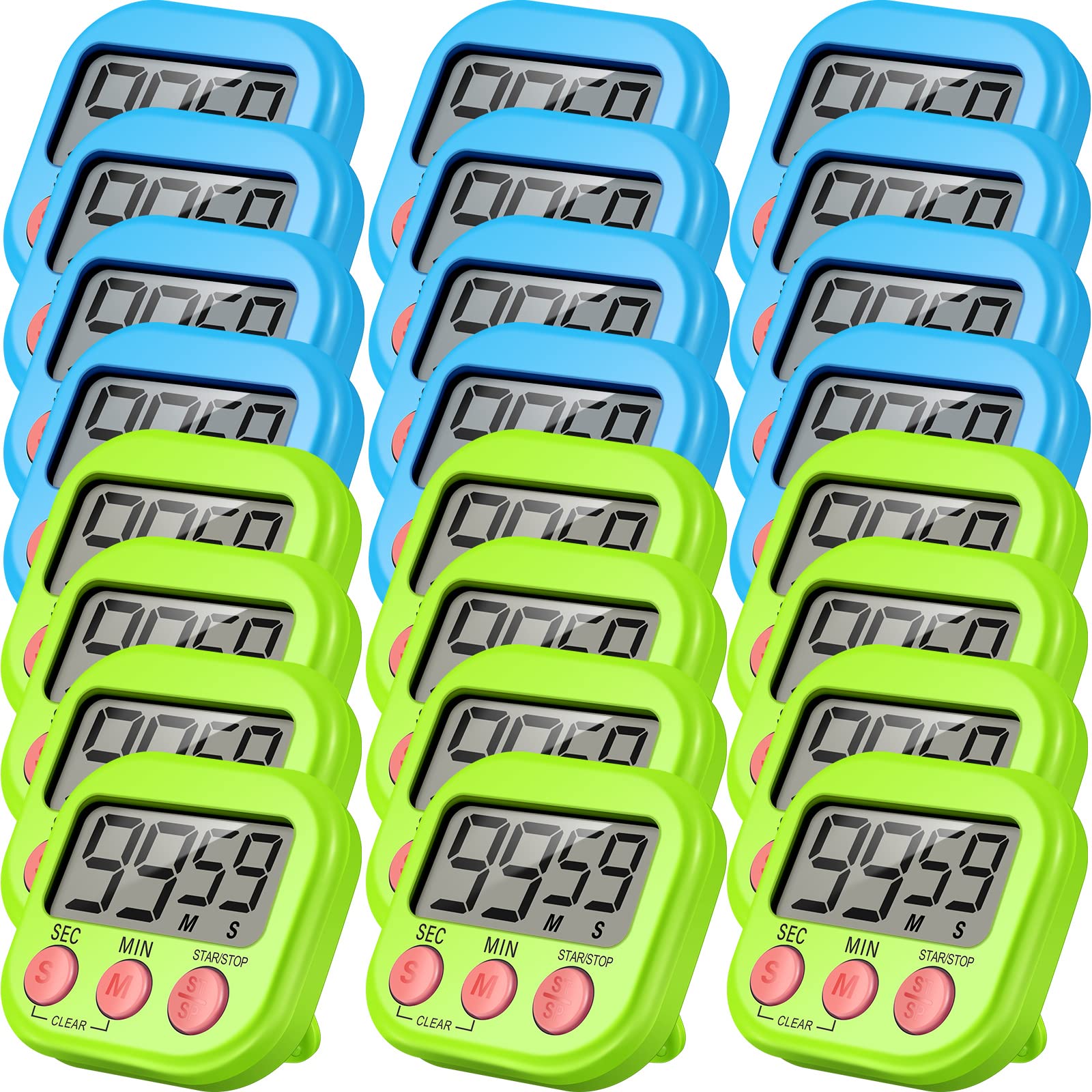 Weewooday 24 Pcs Digital Kitchen Timer Magnetic Timer Bulk On/Off Switch Minute Second Count up Countdown Loud Alarm for Exercis