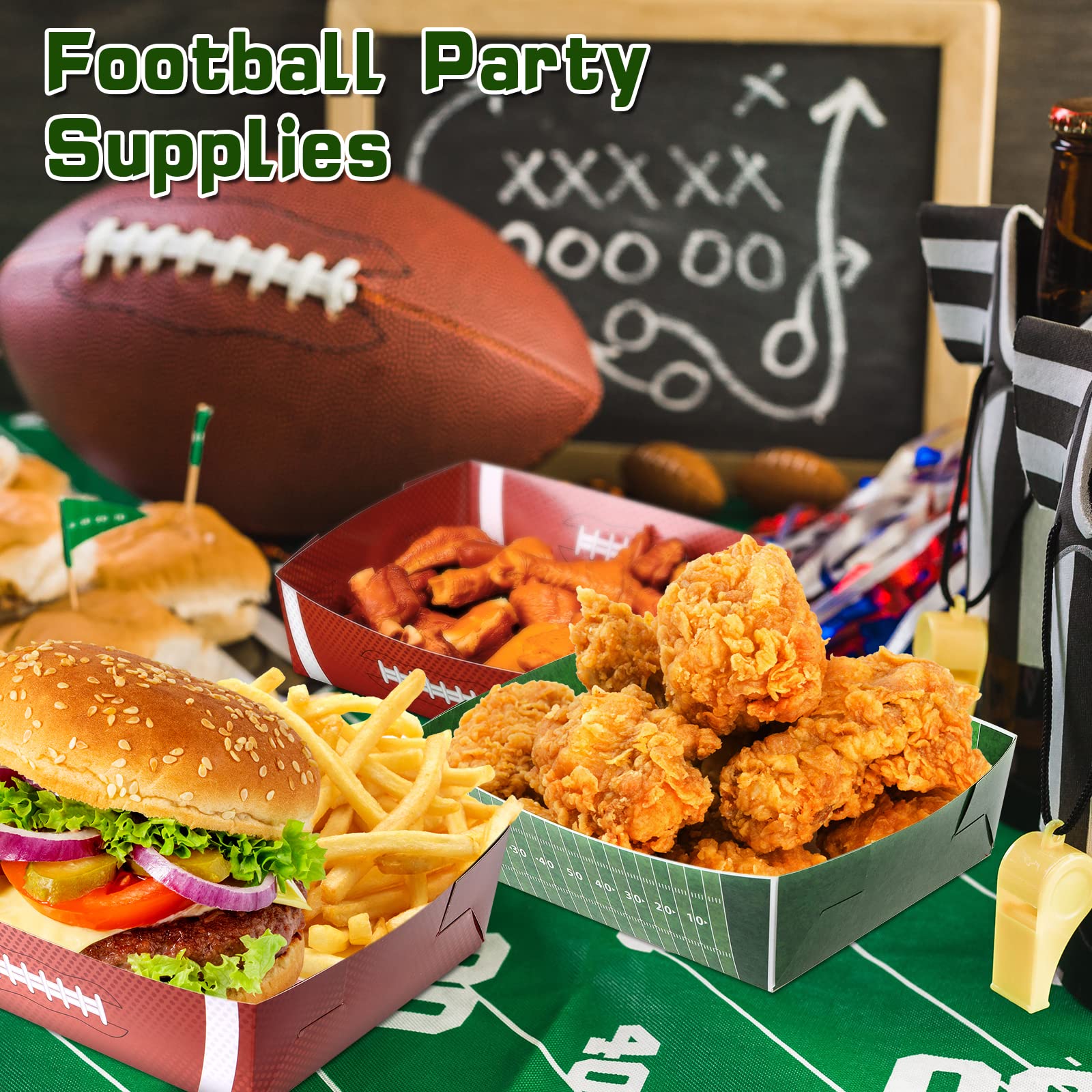Sawysine 36 Pack Football Party Favors Large Football Plates 5 Lb Paper Trays Serving Tray Football Party Nachos Food Boats Disp