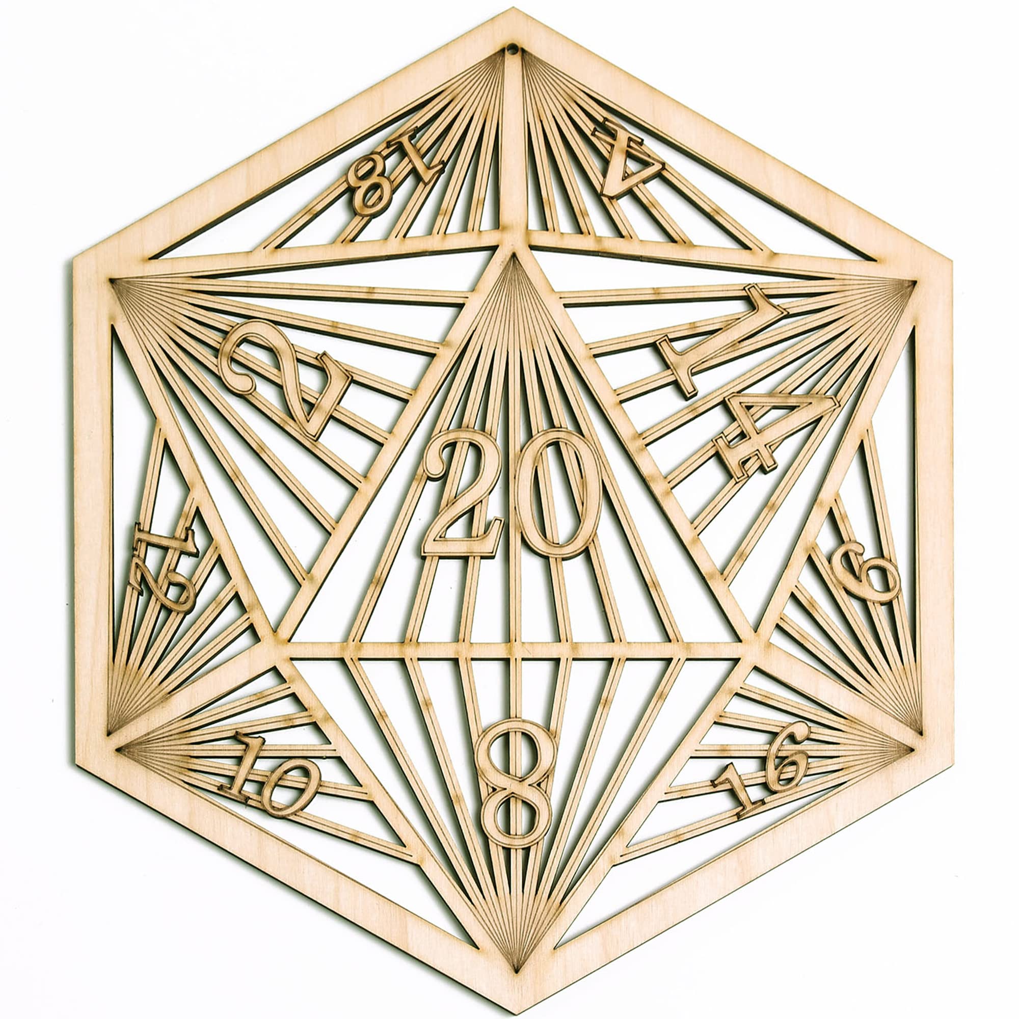 Fourth Level MFG 12 D20 Wood Wall Art, DND Artwork 2D 20-Sided Dungeon Die, Hanging Home Decor, Board Game Art