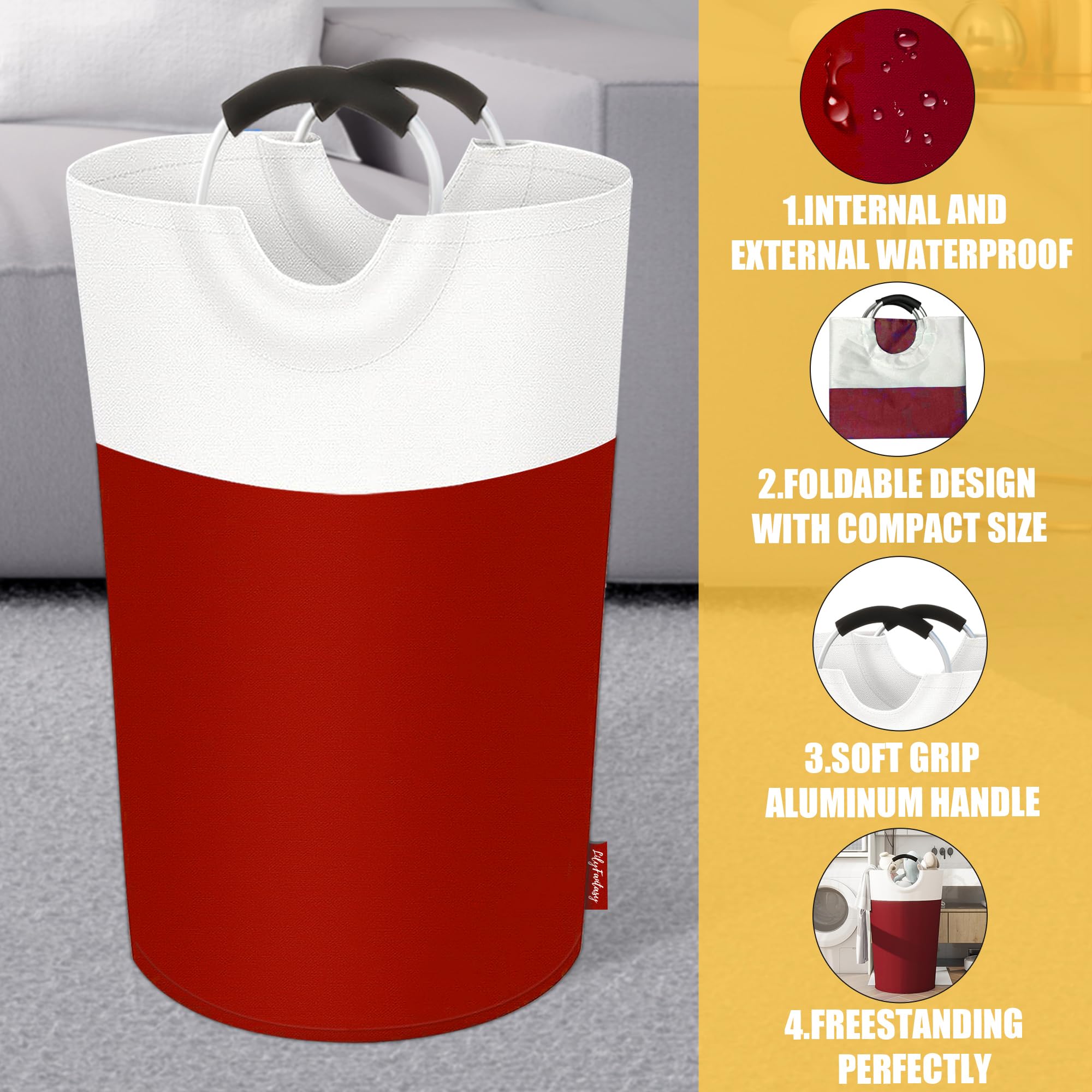 Lilyfantasy 125L Laundry Basket, Collapsible Laundry Hamper With Padded Handles, Waterproof Laundry Bag, Tall Clothes Hamper Sta