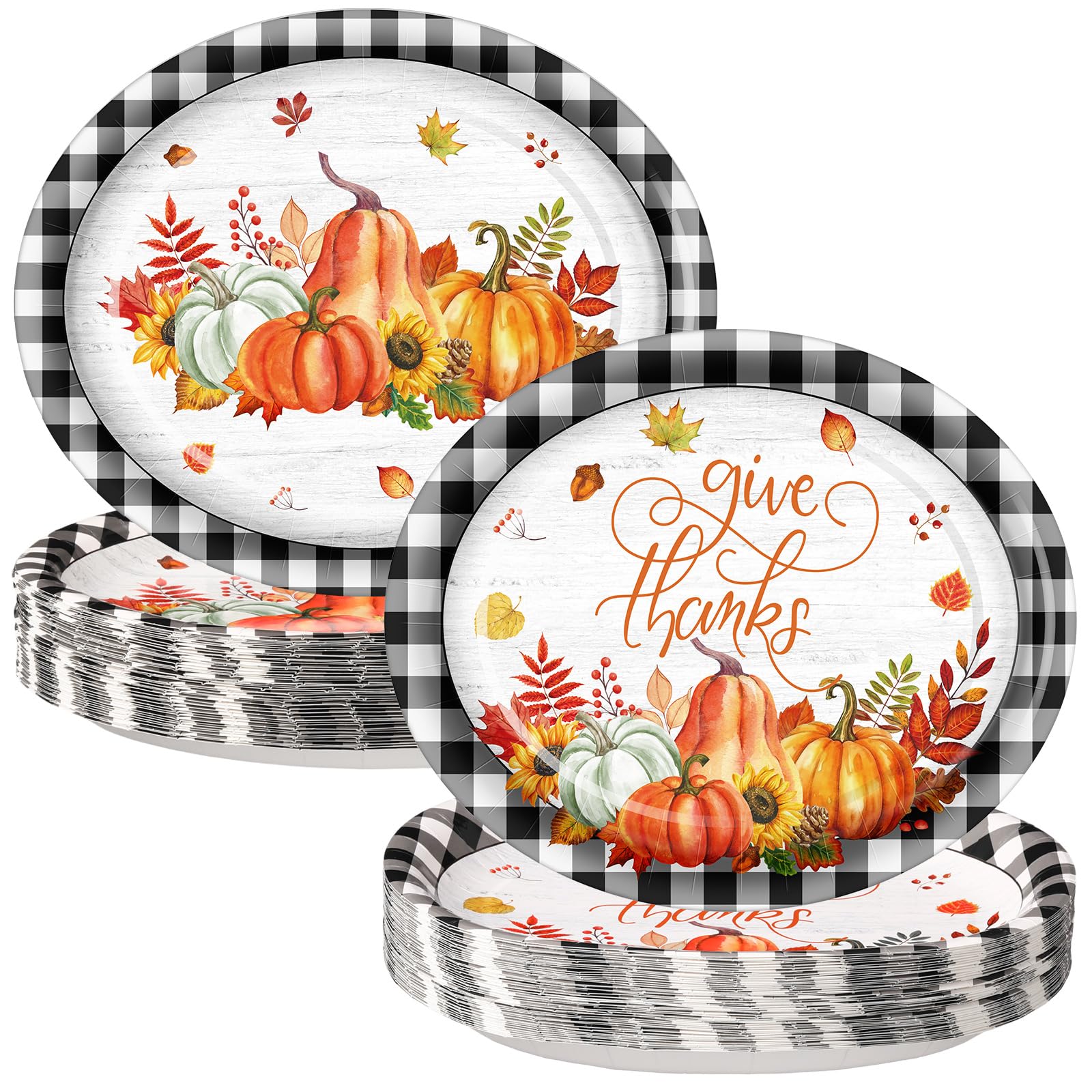 Havawish 100 Pcs Fall Thanksgiving Oval Paper Plates Bulk Pumpkin Dinner Plates Disposable 12 x 10 Inch Paper Dishes for Autumn 