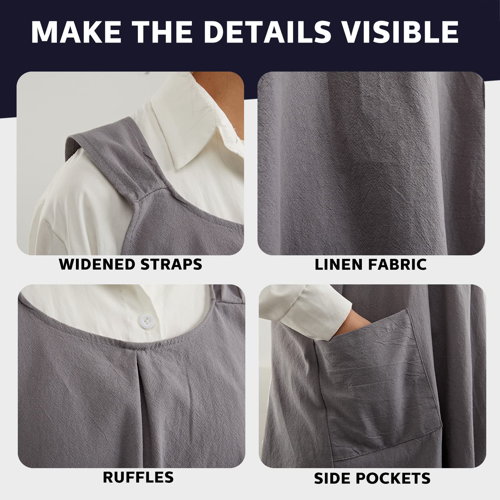 2 Pack Japanese Linen Cross Back Aprons Kitchen Cooking Aprons For Women Men With 2 Pockets Cute Gardening Apron Dress For Cooki