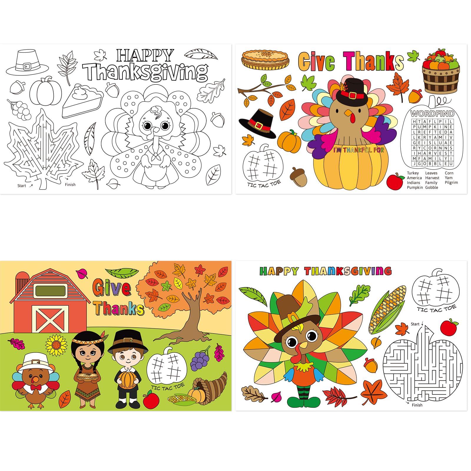Thanksgiving Coloring Paper Placemats 12 Pcs Turkey Crafts For Kids Fall School Party Activity Table Mats Disposable 11 X 16 Inc