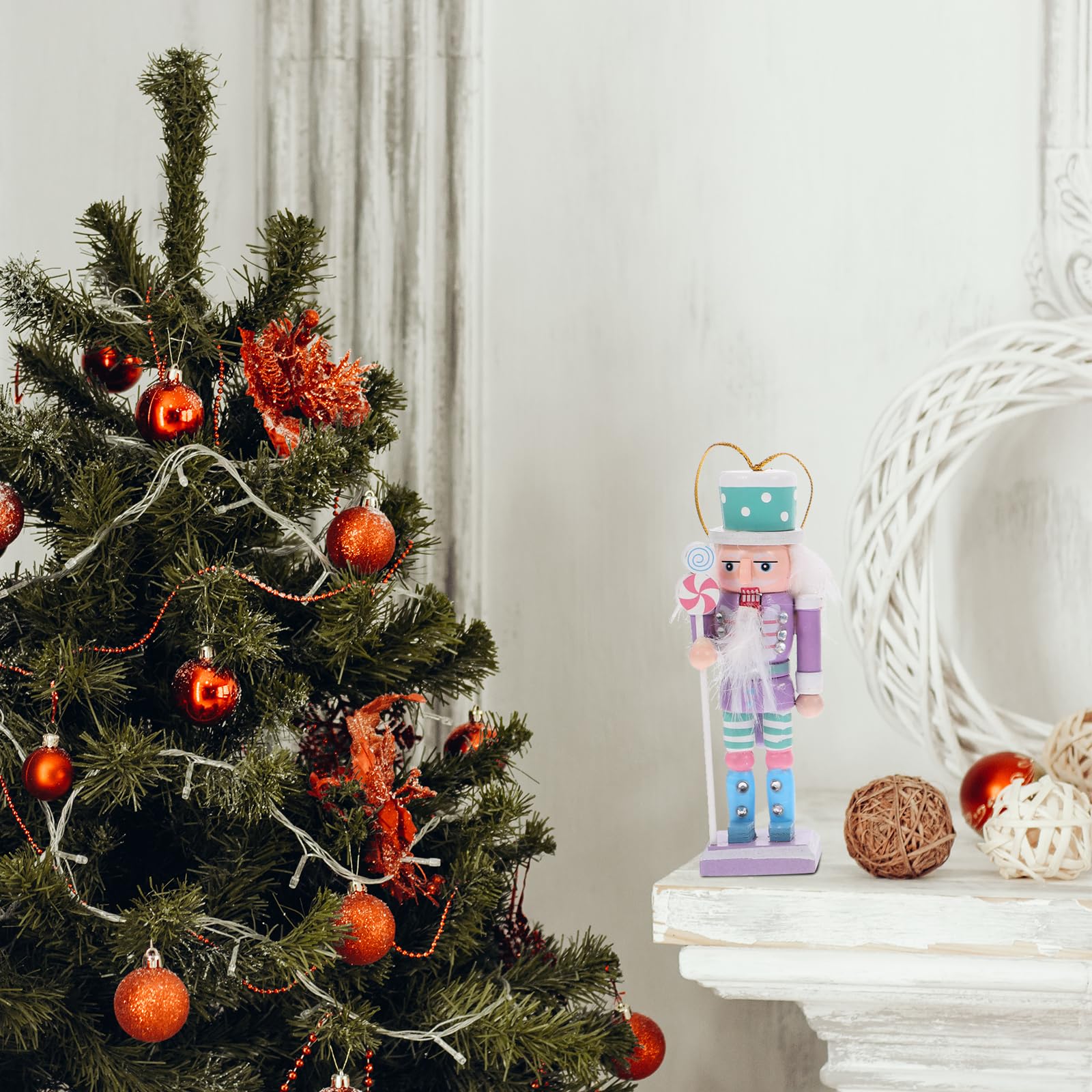 Garneck 4Pcs Christmas Nutcracker Ornaments 4.72inch Wooden Candy Nutcracker Soldier Figures Festive Hanging Xmas Tree Decoratio