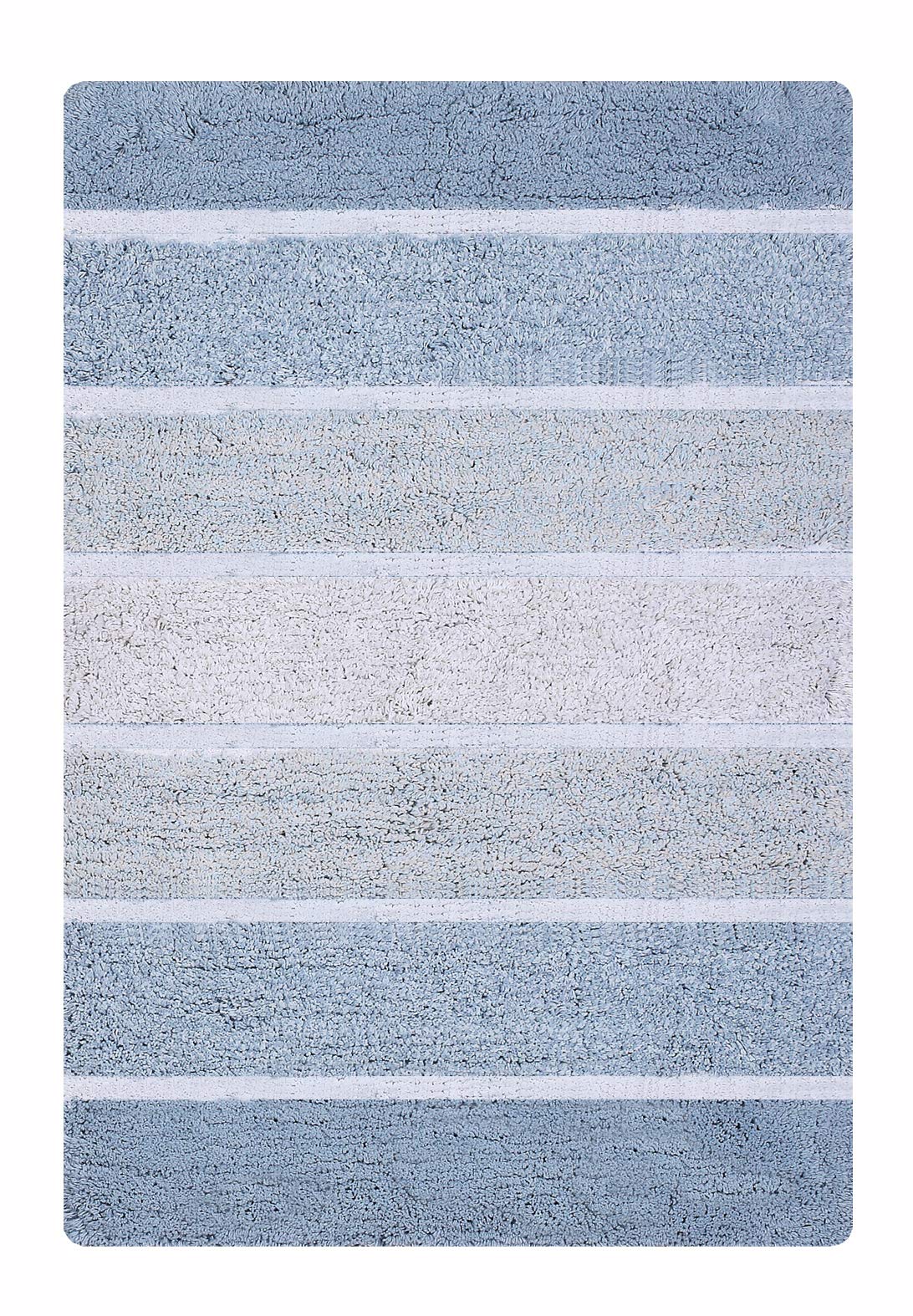 Bathroom Rugs Luxury Stripe Bath Rug Set 21x32-17x24 Blue/White 2Piece Mat Set  Soft Plush Anti-Skid Shower Rug +Toilet Mat.Shaggy Carpet  Super Absorbent mats  Machine Washable Bath Mat