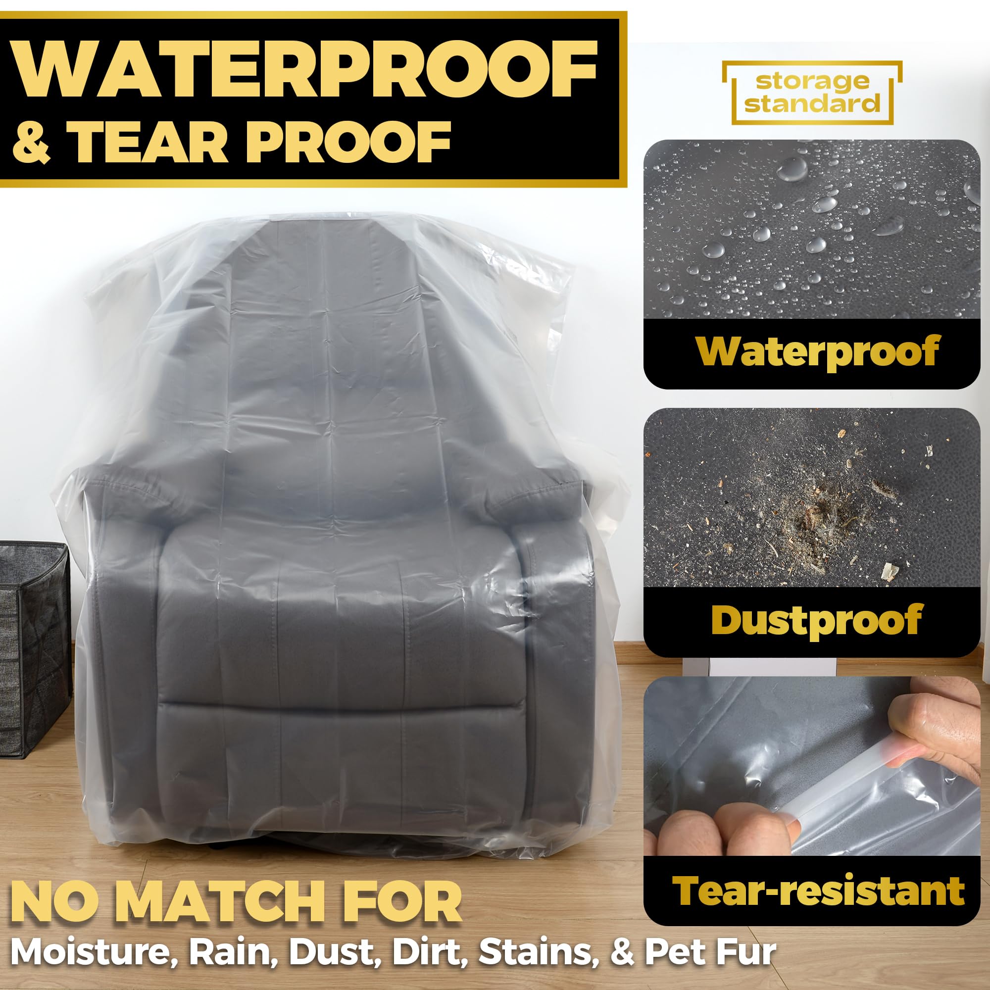 Plastic Furniture Covers For Moving Storage - Heavy-Duty Chair Cover Protectors, Waterproof & Dustproof Clear Moving Bags For Ar
