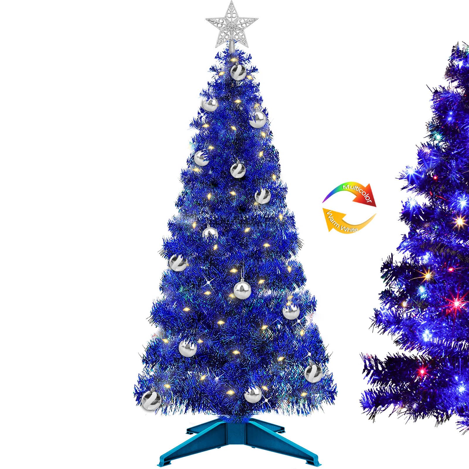 Dual Color Change&Timer 4 Ft Sliver Christmas Tree Happy New Year 2025 Decoration, Remote 8 Mode 100 Warm White&Colored Light 18