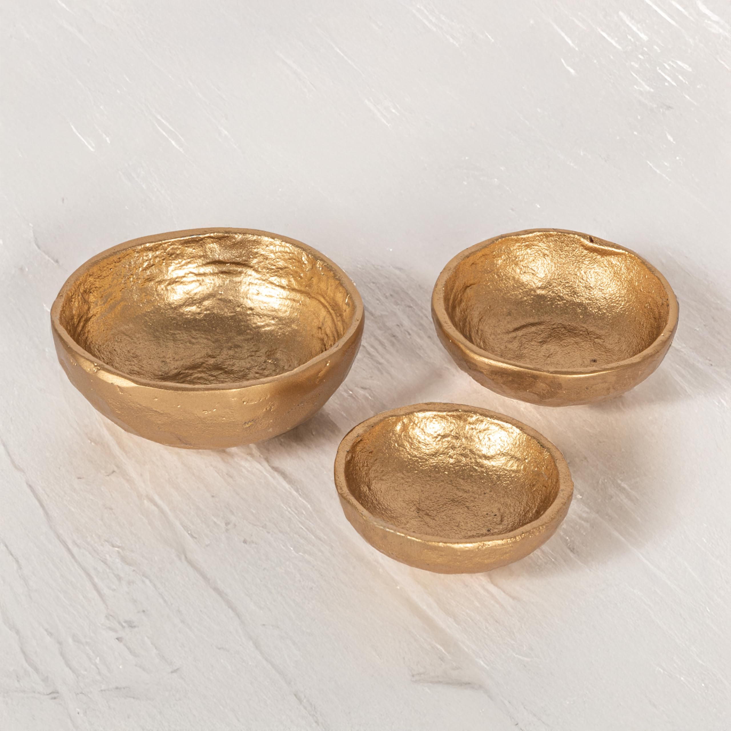 Gold Decorative Cast Aluminum Bowls (Set Of 3 Sizes)