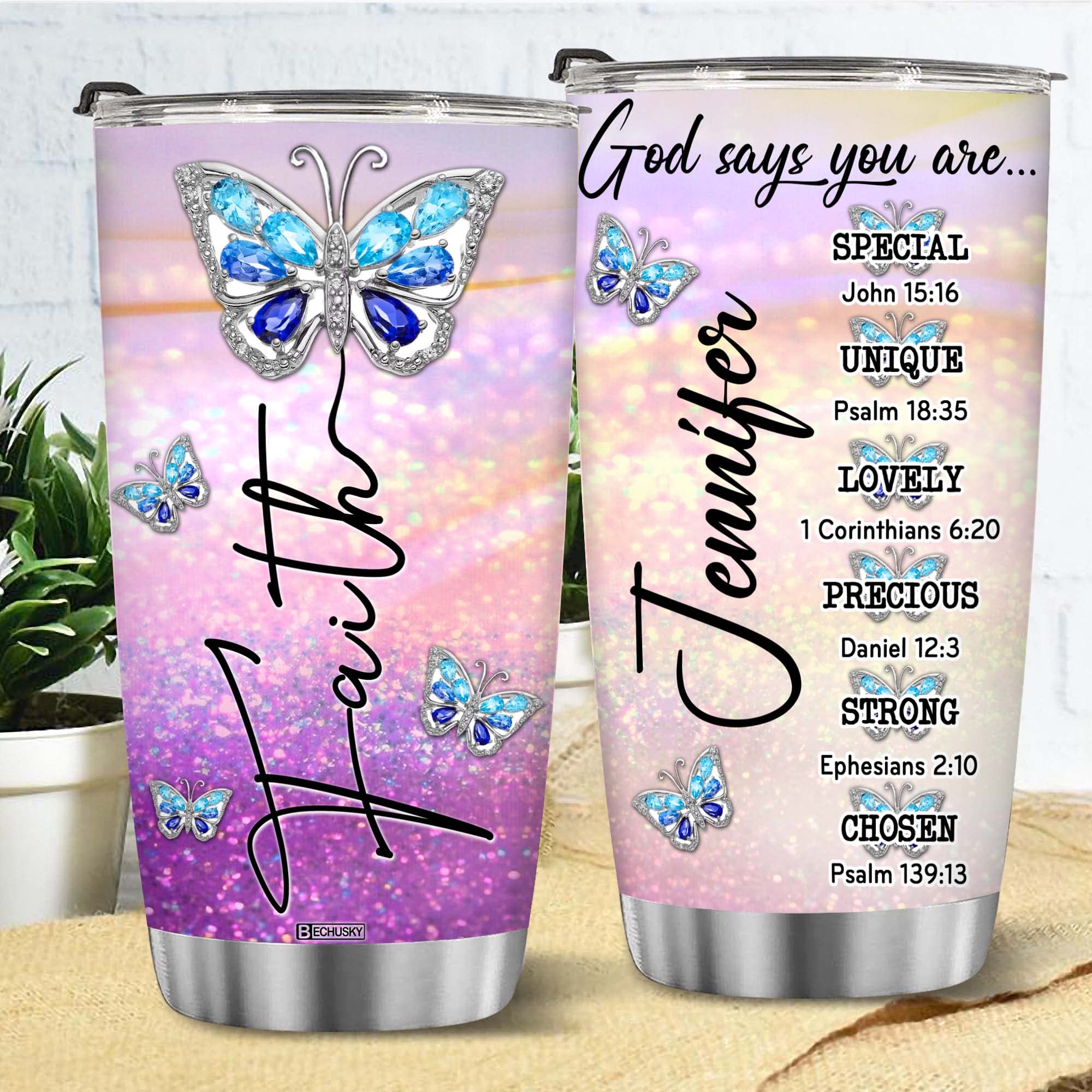 Bechusky Personalized Christian Tumbler Cross Jewelry Christian Gifts For Women Faith Tumblers God Says You Are Christian 3D Gif