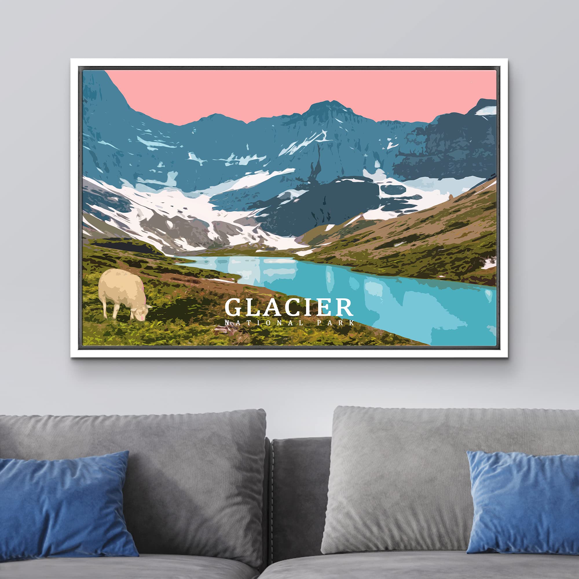 Wall26 Framed Canvas Print Wall Art Glacier National Park With River Nature Wilderness Illustrations Modern Art Rustic Landscape