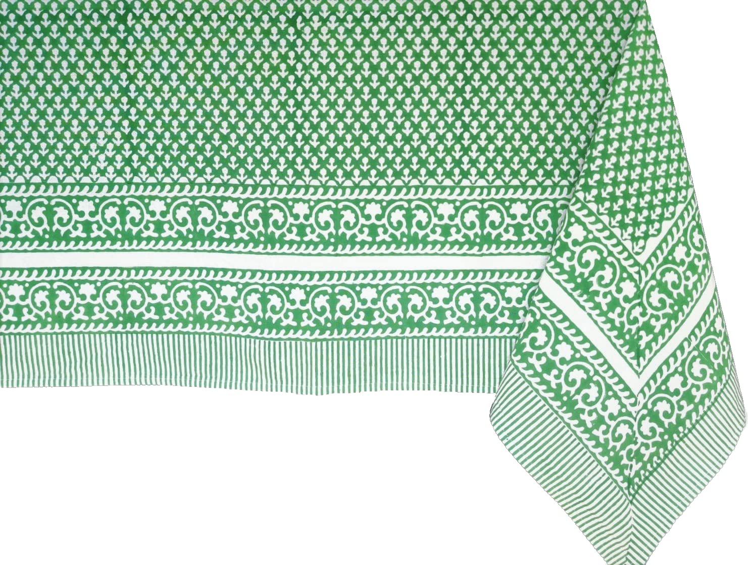 ATOSII Queen Green 100% Cotton Tablecloth, Handblock Print Rectangle Table Cover for Kitchen Dining I Tabletop Linen I Parties, 
