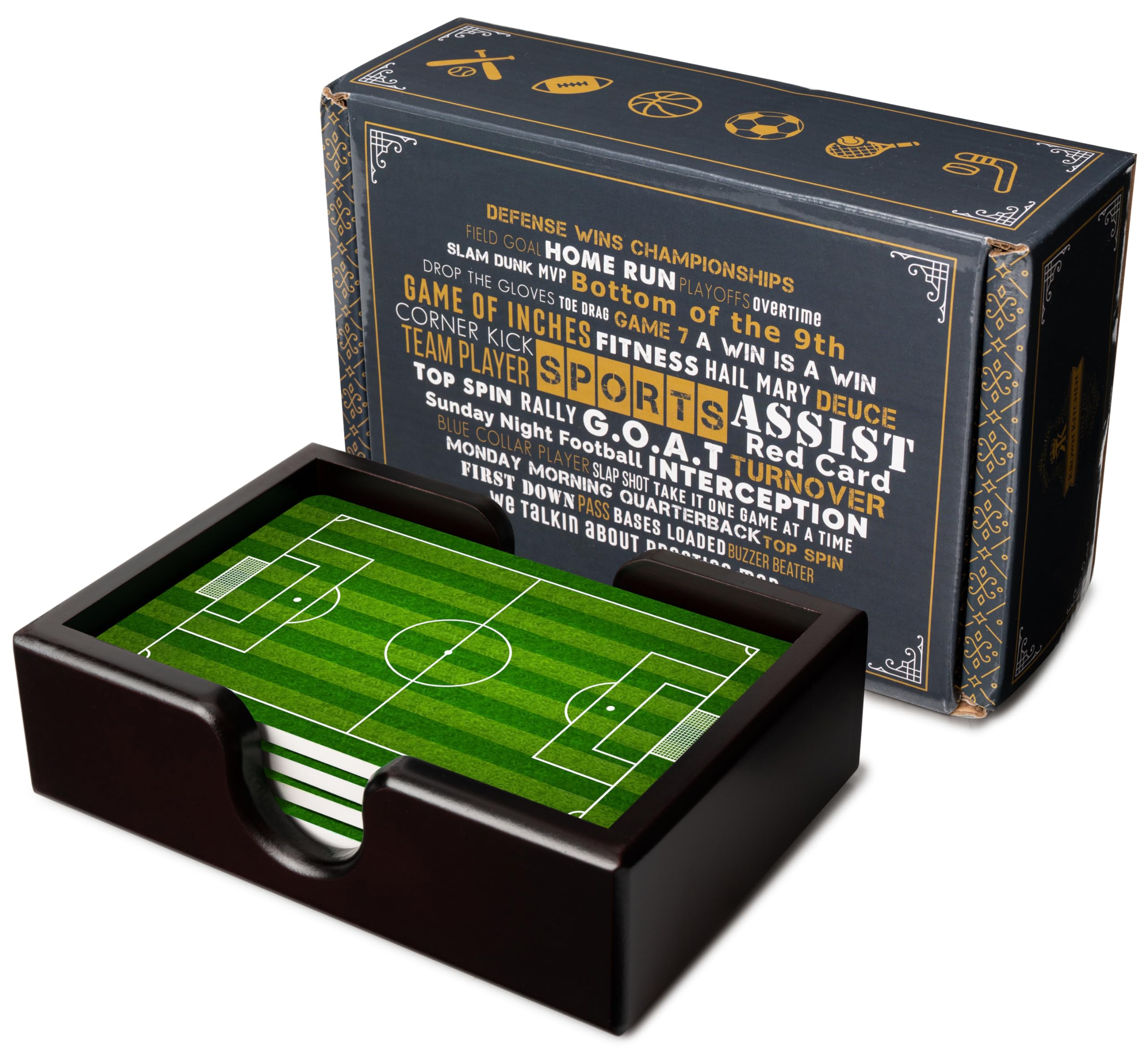 Soccer Field Ceramic Coasters With Holder. Absorbent Coaster For Drinks, Coaster Set, Table Coaster. Gift For Men, Football Deco