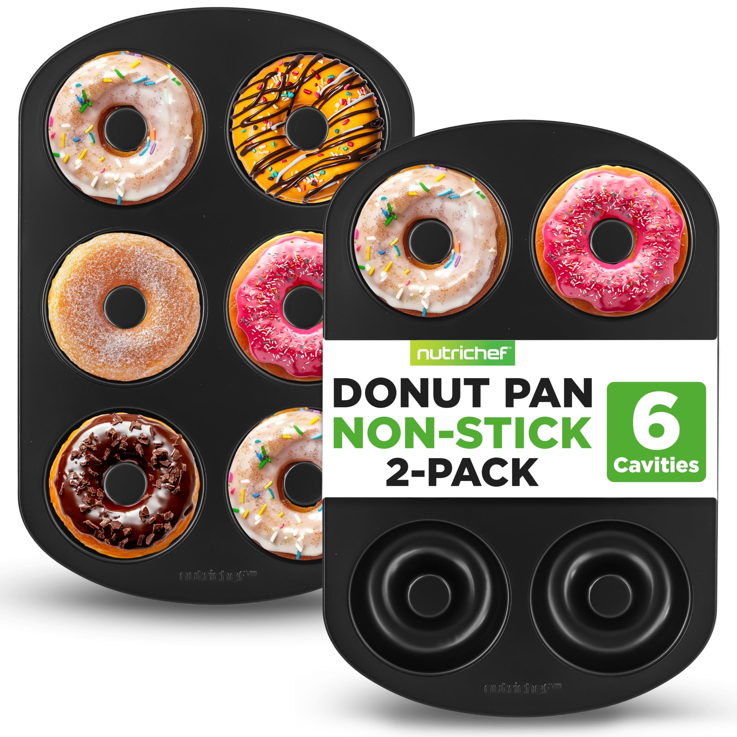 NutriChef Nonstick Donut Pans for Baking | 6 Durable & Easy to Clean Doughnut Molds | Fits Full-Sized Doughnuts | Oven Safe Up T