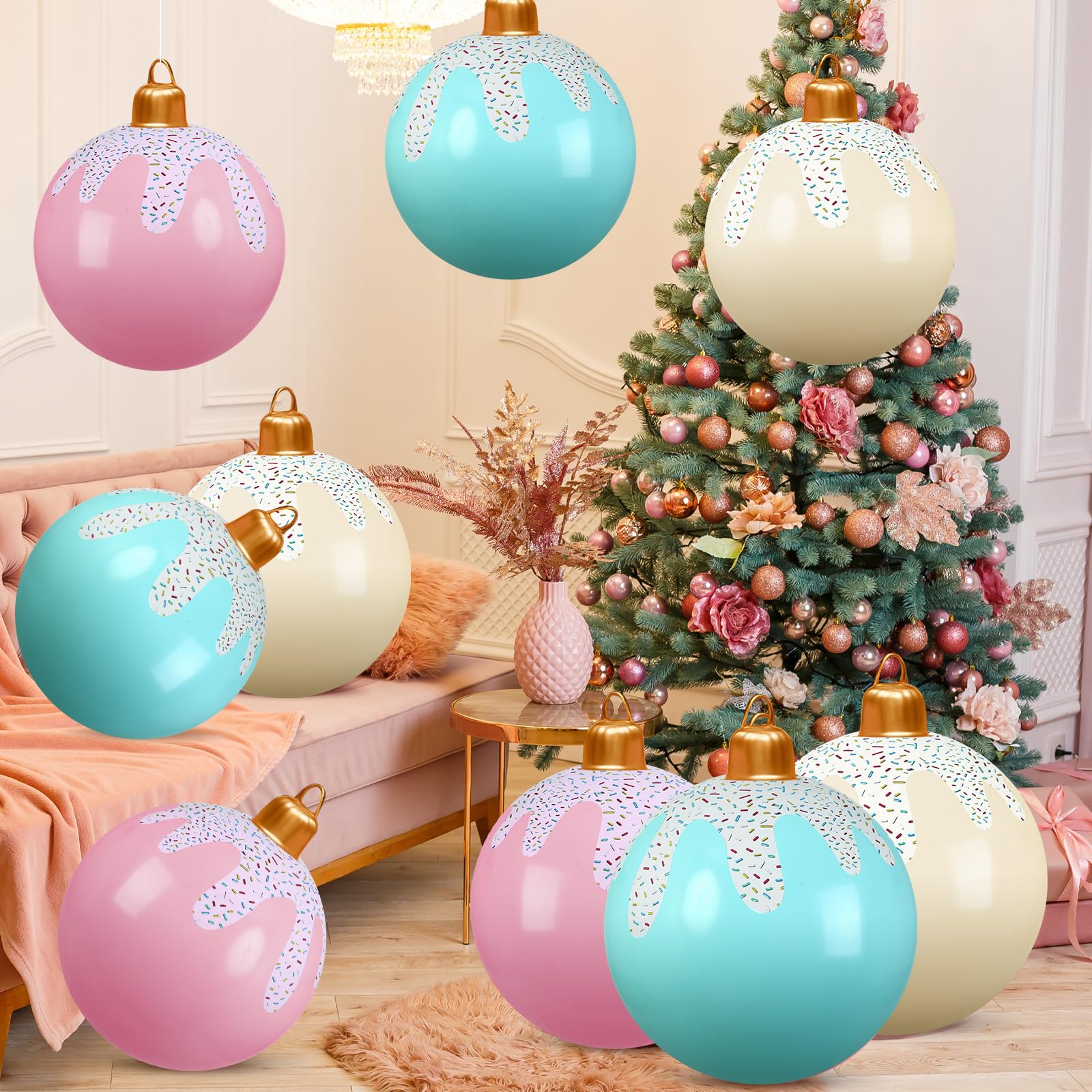 Jetec 6 Pcs Pastel Christmas Inflatable Ball 24 Inch Giant Macaroon Co ...