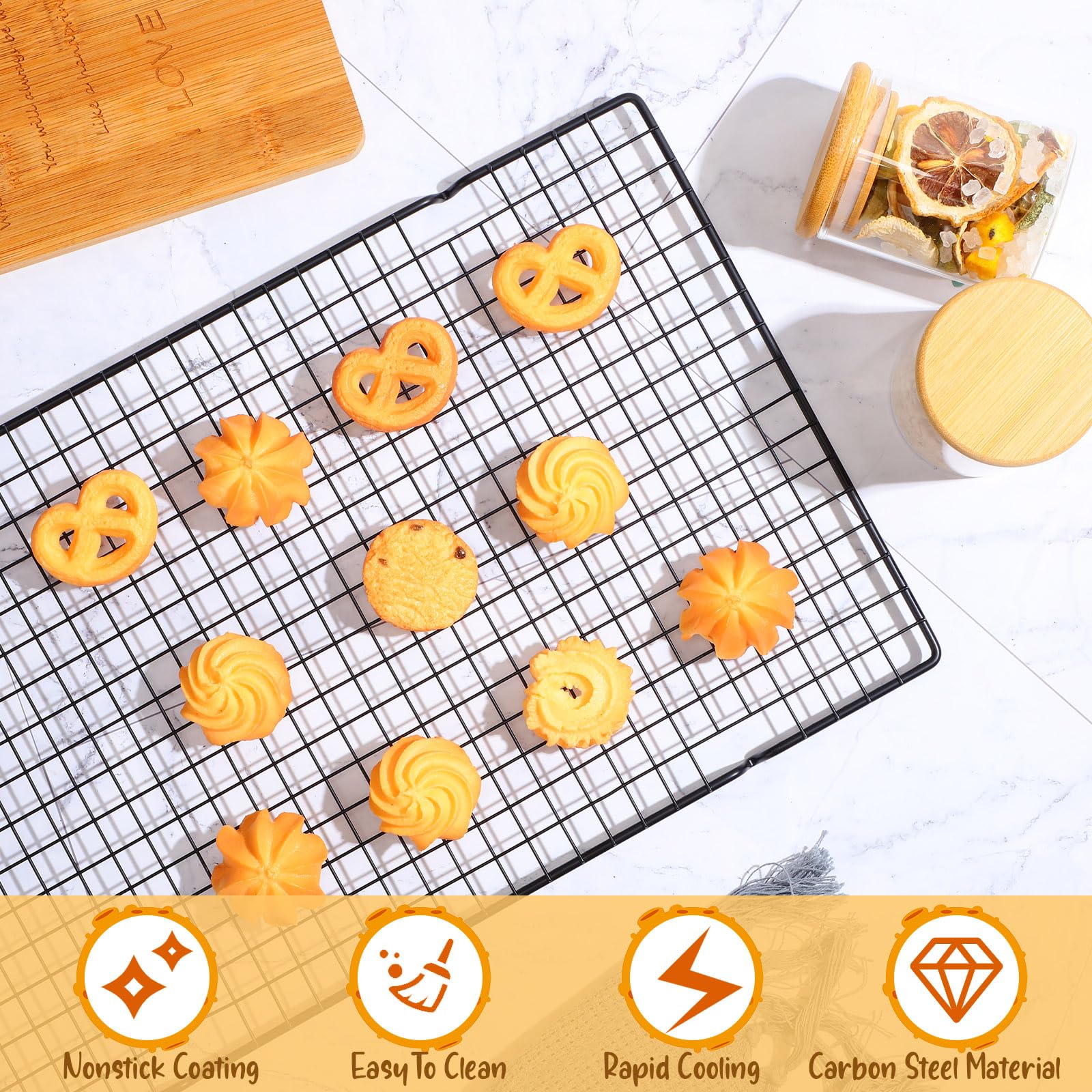 Harloon 12 Pack 16 X 9.8 Inches Nonstick Cooling Racks For Baking, Grid Wire Cookie Cooking Racks Oven Safe Carbon Steel Baking