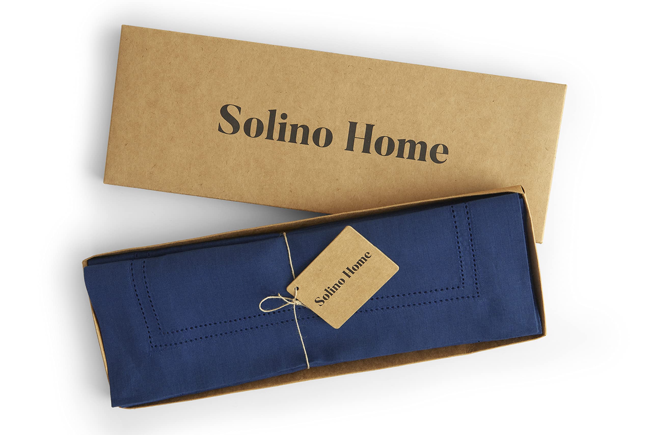 Solino Home Linen Placemats 19'' L X 14'' W Inch - 100% Pure Linen Indigo Blue Cloth Placemats Set Of 4 - Linen Double Hemstitch