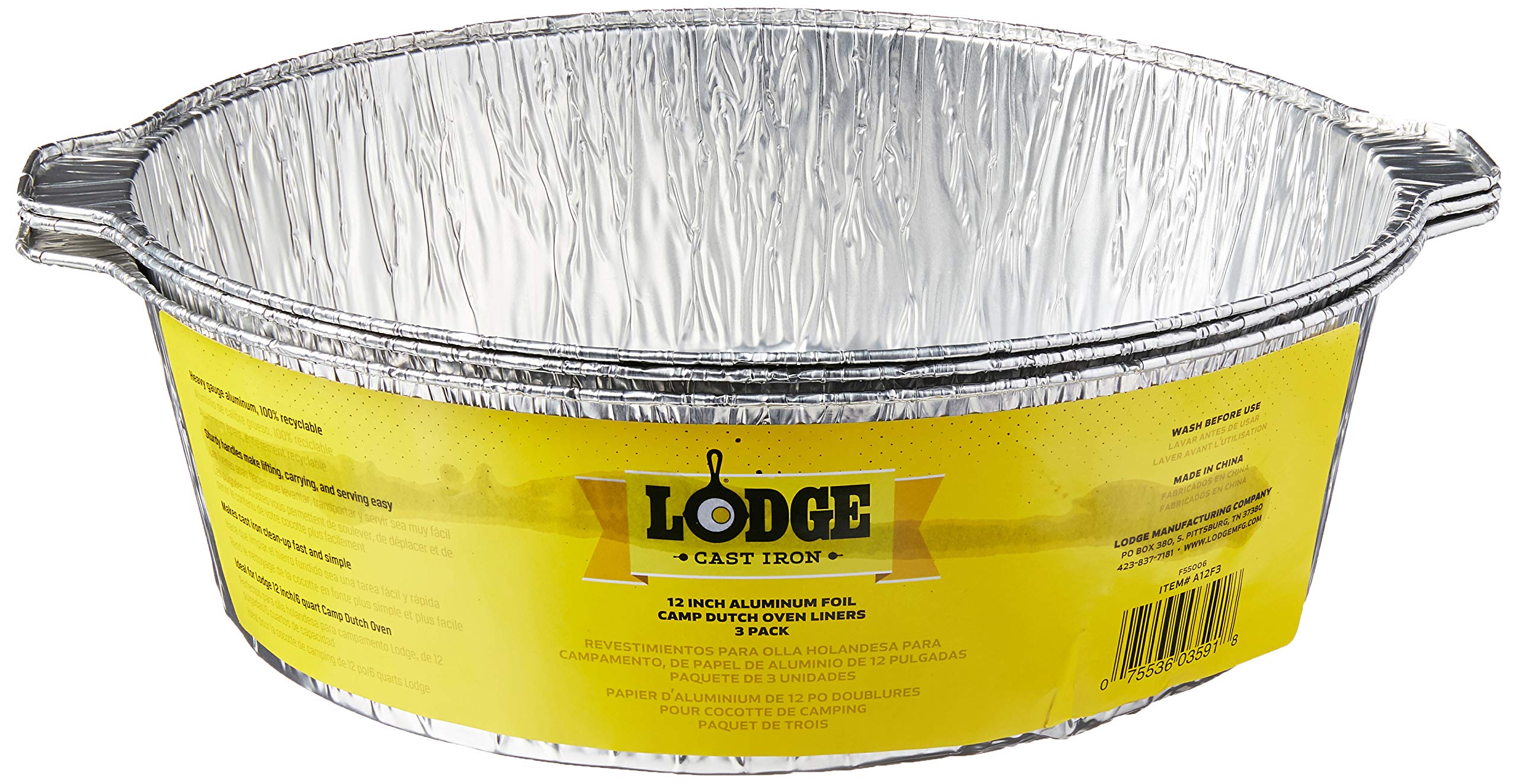 Lodge A12F3 12-Inch Aluminum Foil Dutch Oven Liners, 3-Pack, Silver