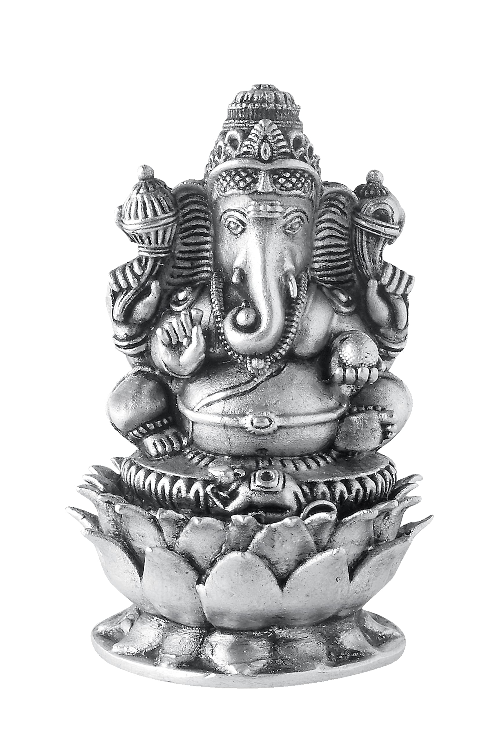Prd Caratcafe Silver Ganesha Murti For Car Dashboard, Home & Office Use Made In Pure 925 Solid Chandi Metal Idol Of Ganesh Ji On