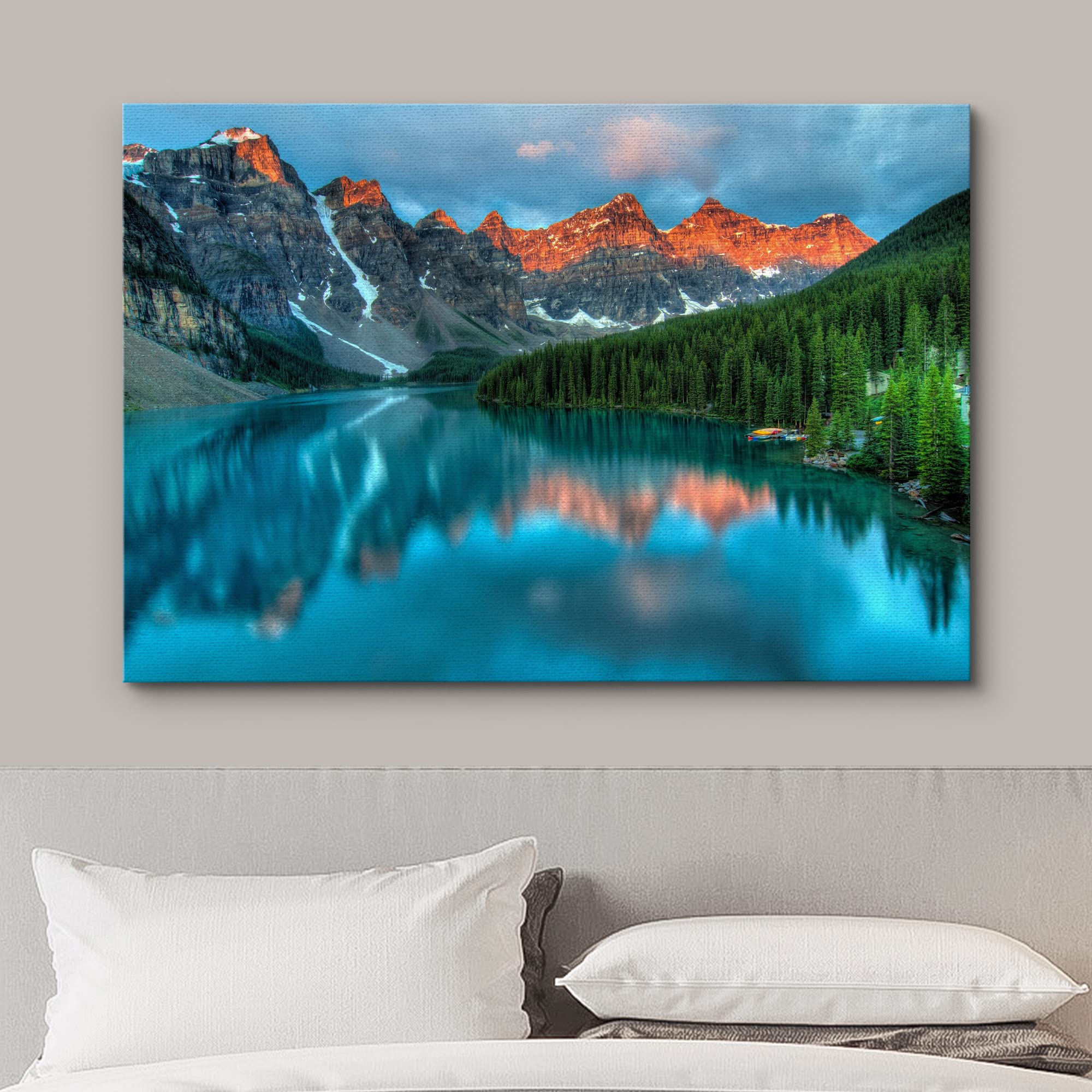 Wall26 Framed Canvas Print Wall Art Sunset Mountain & Forest Reflection Nature Wilderness Photography Realism Nautical Scenic Co