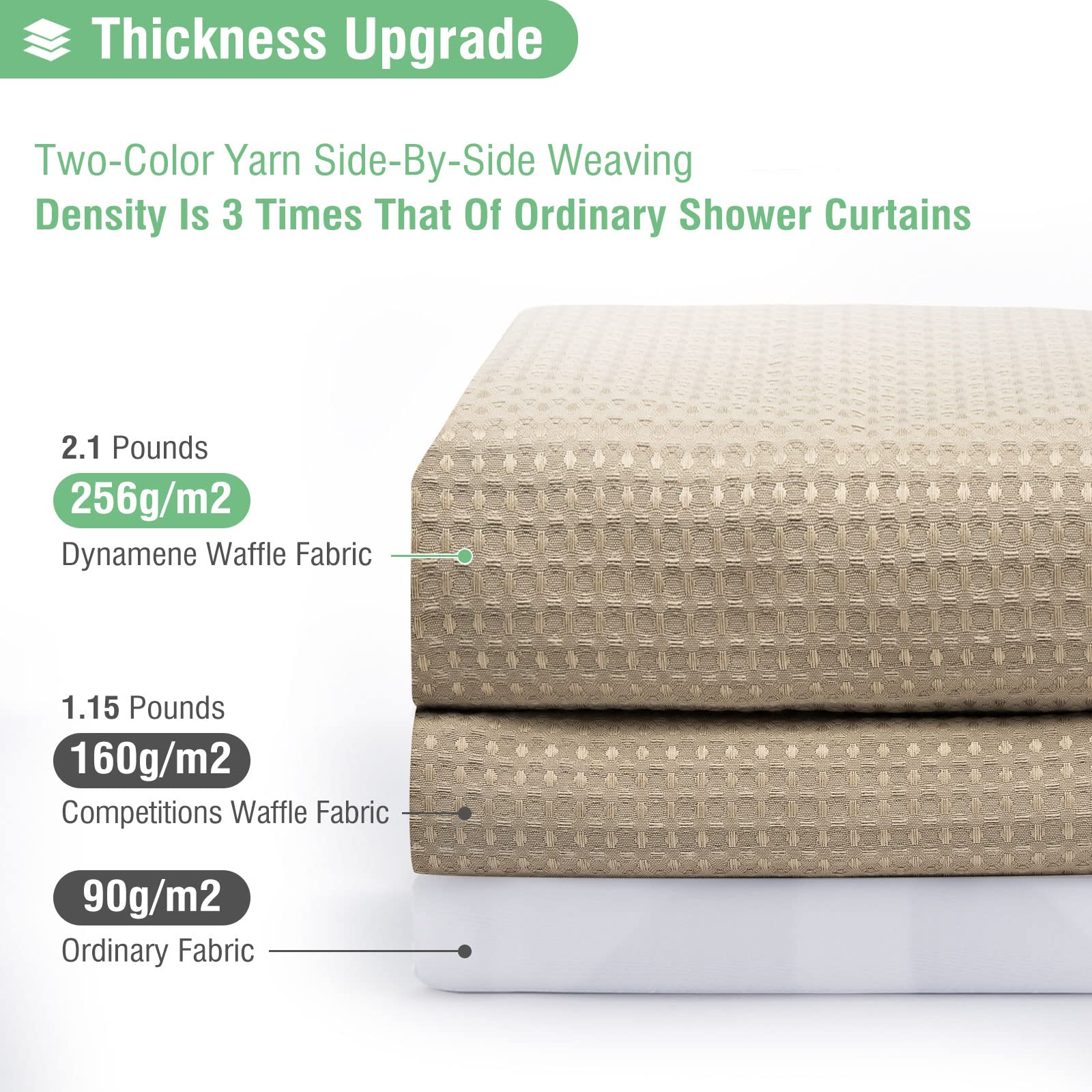 Dynamene Beige Fabric Shower Curtain, 72x72", Heavy Duty Waffle Texture, Includes 12 Hooks, Luxury Bath Decor