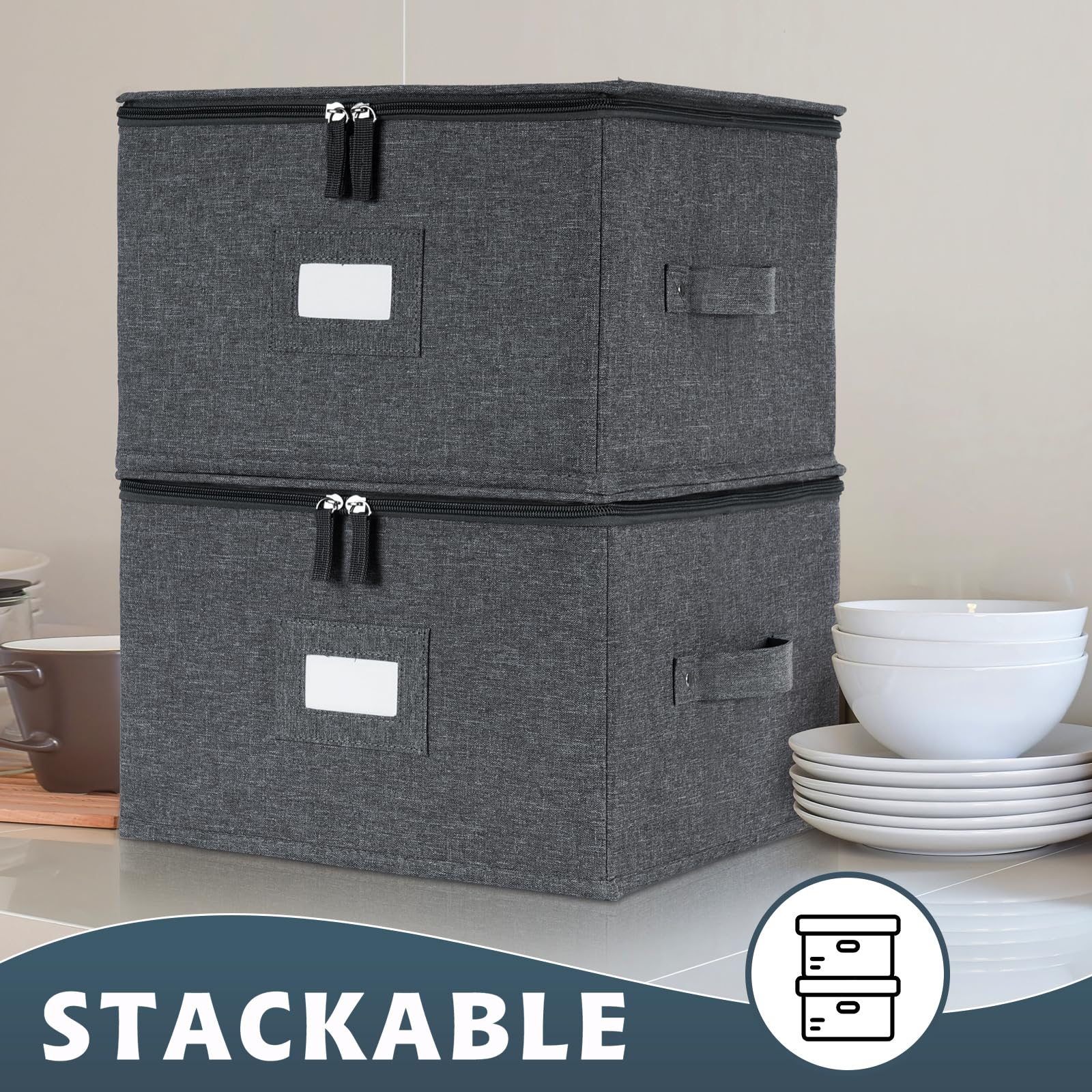 Popoly China Storage Containers Hard Shell Inside 12'' W X 8'' H, Dinner Plate Storage Containers For Dishes, Dinnerware With 24