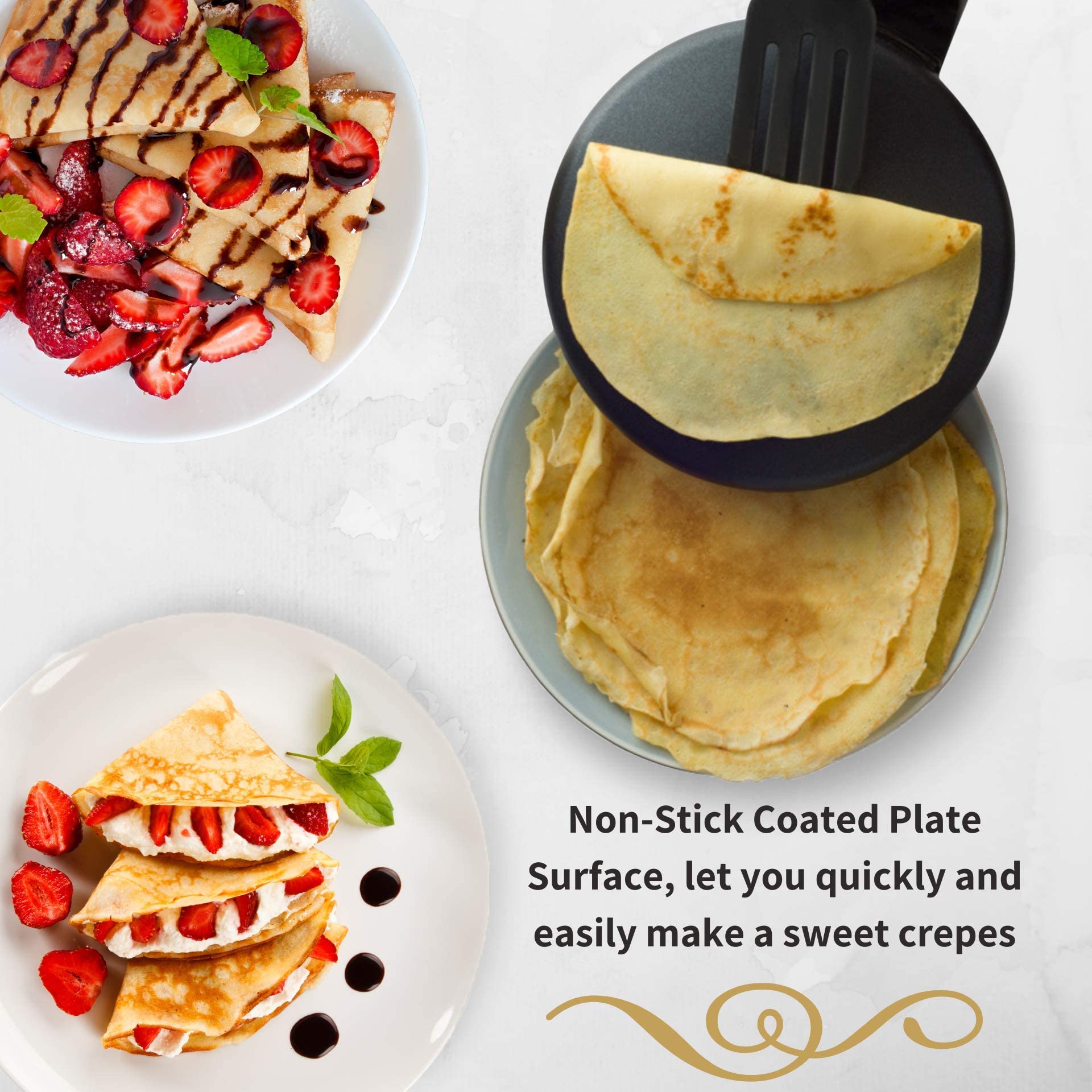 Moss & Stone Electric Crepe Maker With Auto Power Off, 8 Inch Portable Crepe Maker & Non-Stick Dipping Plate, On/Off Switch, Non