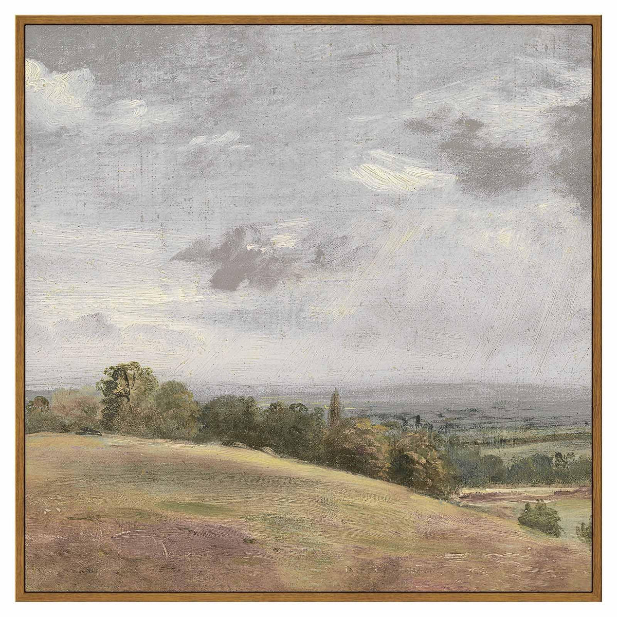 Insimsea Square Framed Canvas Wall Art, Farmhouse Nature Scenery Sky Clouds Valley Grassland Wall Art Prints, Classical Retro Pa