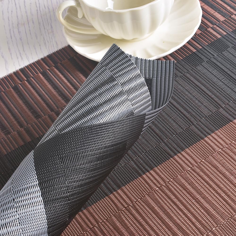 Homedge Pvc Placemat, 4 Pcs Of Non-Slip Heat Resistant Place Mats, Washable Vinyl Placemats, Set Of 4 - Ombre Brown Black