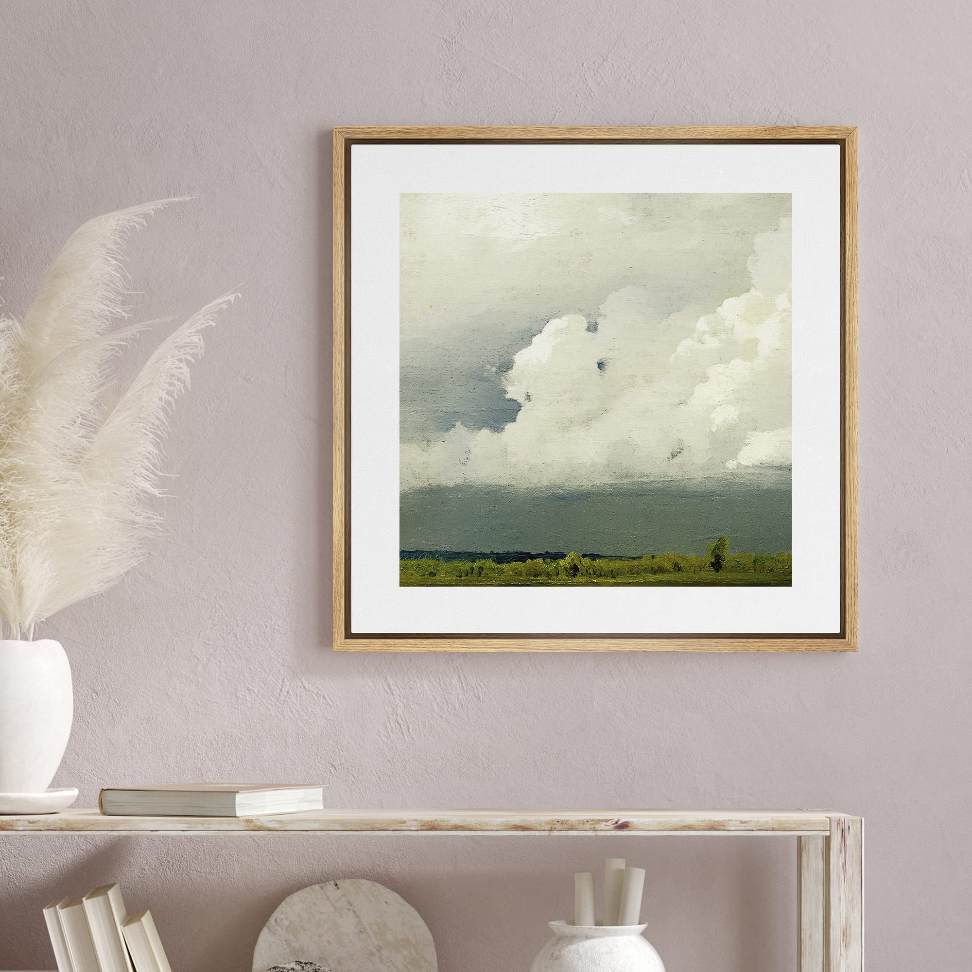 Signwin Framed Canvas Print Wall Art Storm Clouds Over Green Countryside Field Nature Wilderness Illustrations Fine Art Farmhous