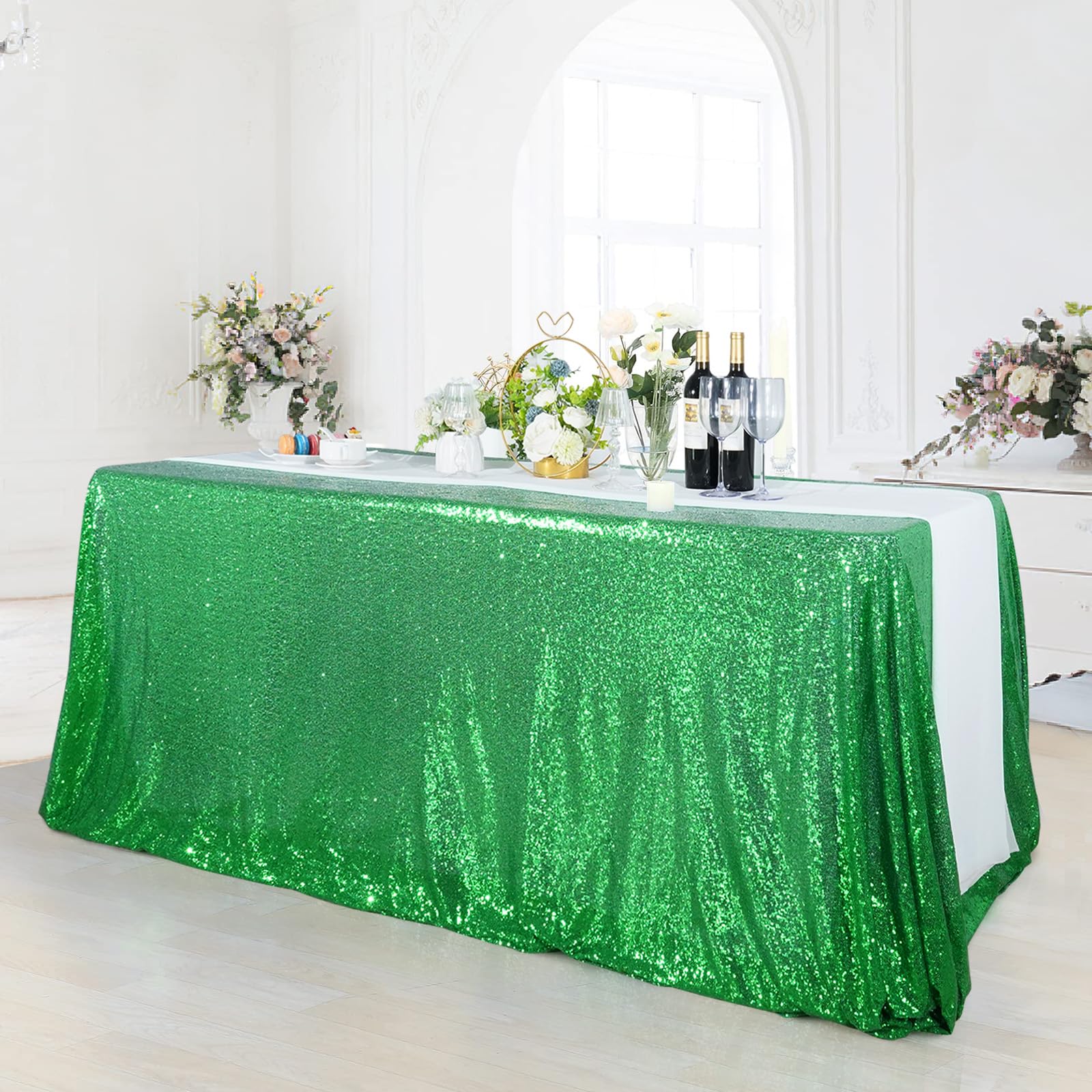 Partydelight Green Sequin Tablecloth 90X156 Inch Rectangle Tablecloth Glitter Tablecloth For Party Baby Shower Christmas Decorat